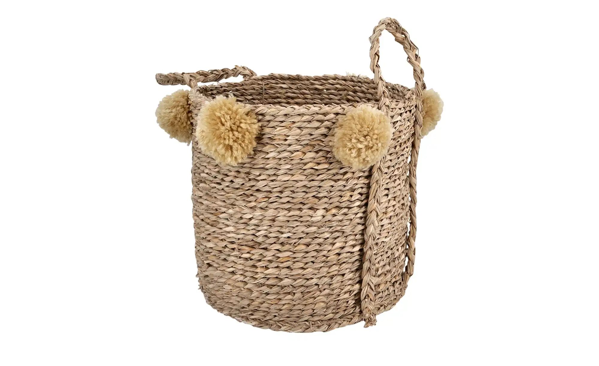 Aufbewahrungskorb mit Pompoms    ¦ braun ¦ Wasserhyazinthe,Polyester ¦ Maße günstig online kaufen
