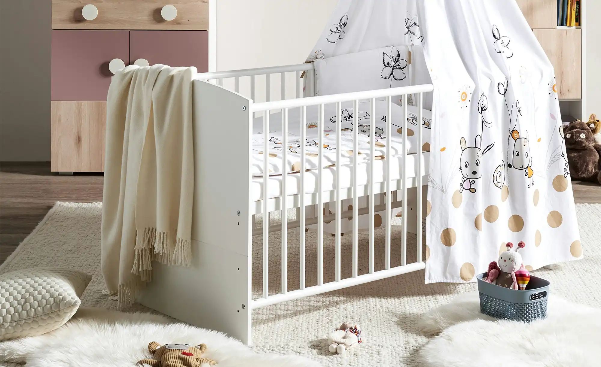 Babybett Komplett Set Gitterbett Kinderbett Matratze Inlett Himmel 5 Farben Top