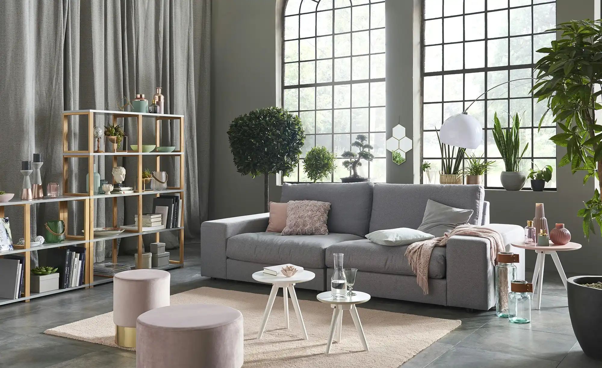 KHG Bogenleuchte  1-flammig  Schirm weiß   ¦ Maße (cm): H: 215  Ø: 38 Lampe günstig online kaufen