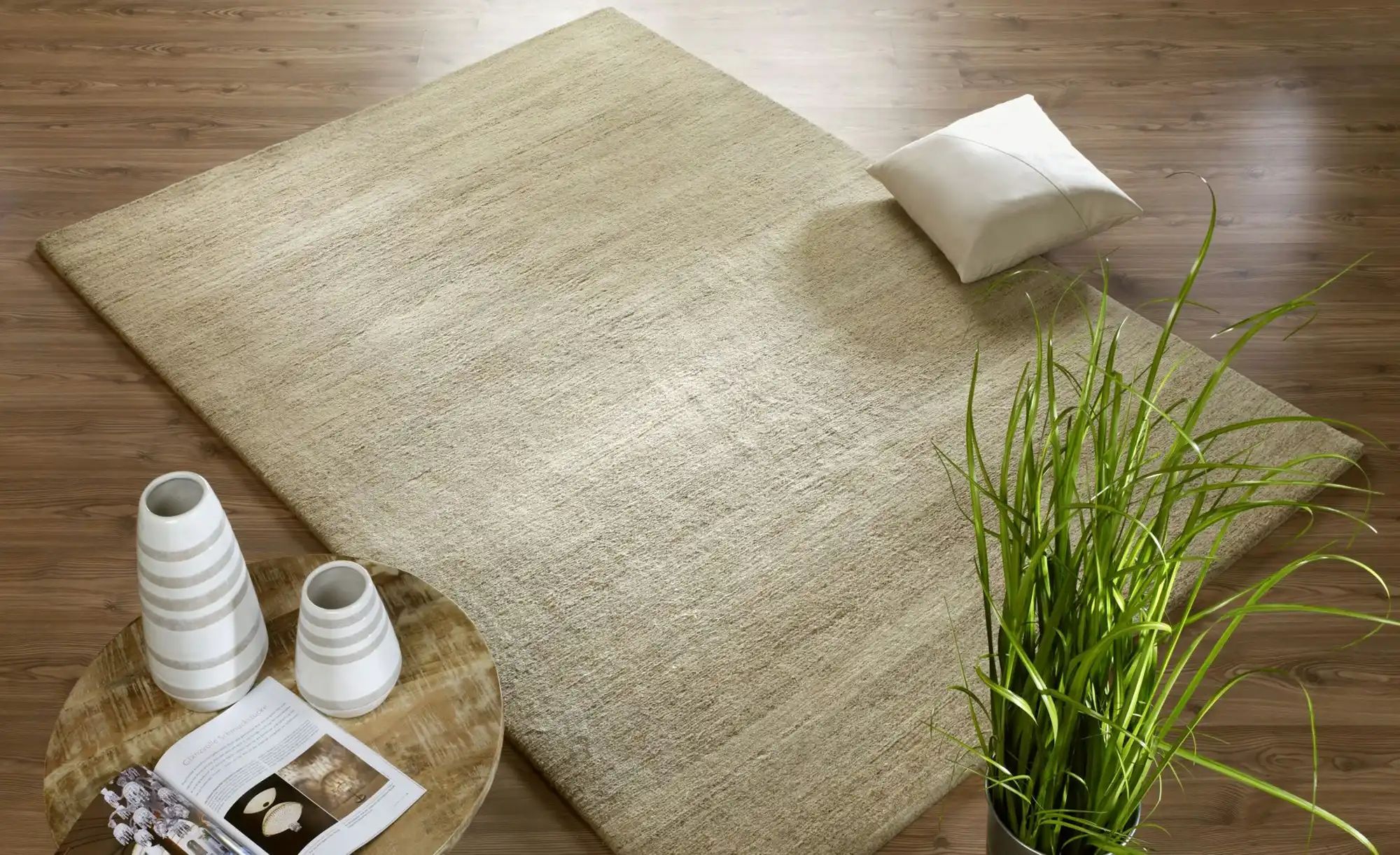 Handgeknüpfter Naturteppich  Davina Uni ¦ beige ¦ Wolle ¦ Maße (cm): B: 250 günstig online kaufen
