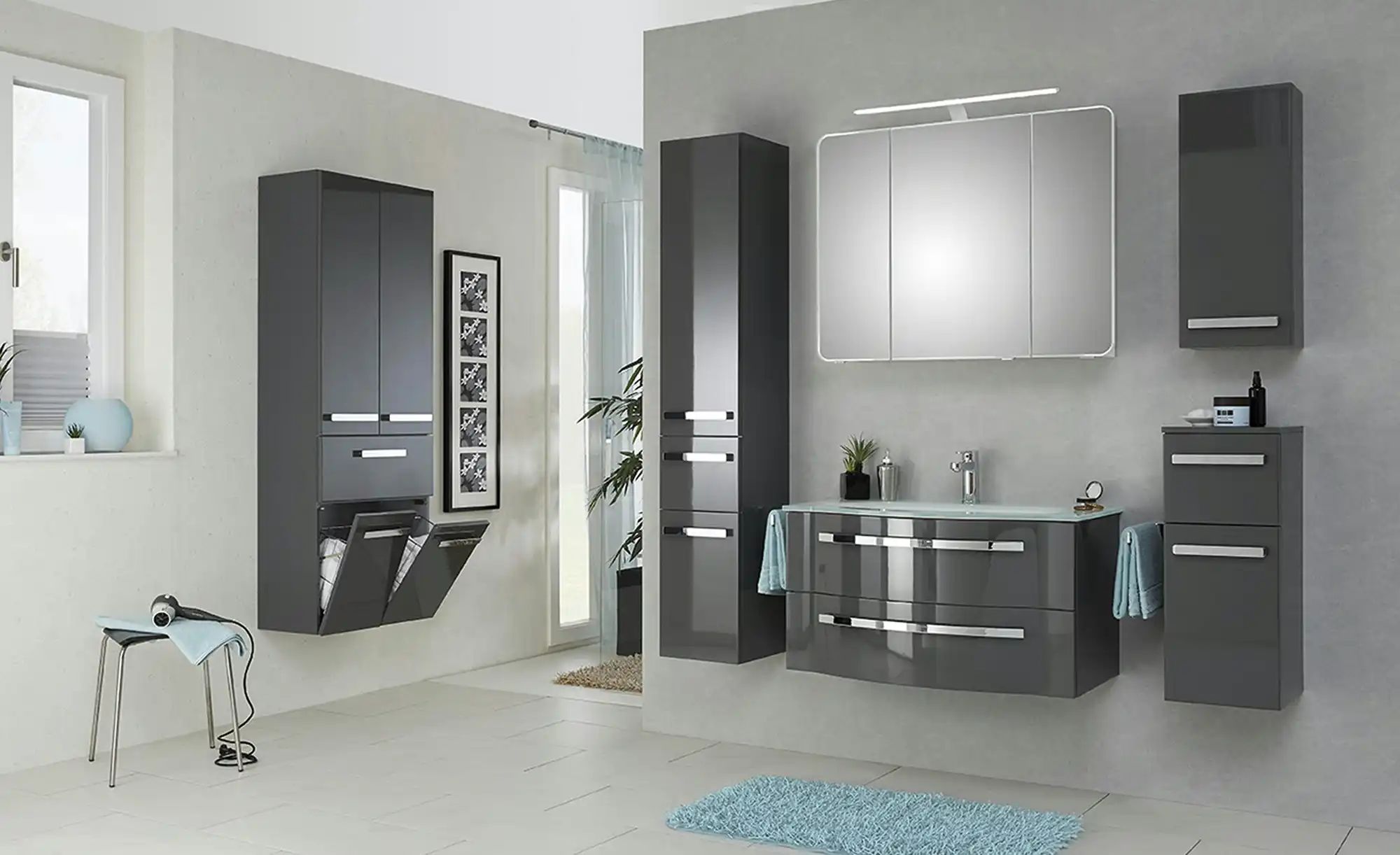 Thumbnail - calmoquick Bad Hochschrank  Verler See ¦ grau ¦ Maße (cm): B: 60 H: 168 T: 33.0 Schränke > Badschränke > Bad-Hochschränk...