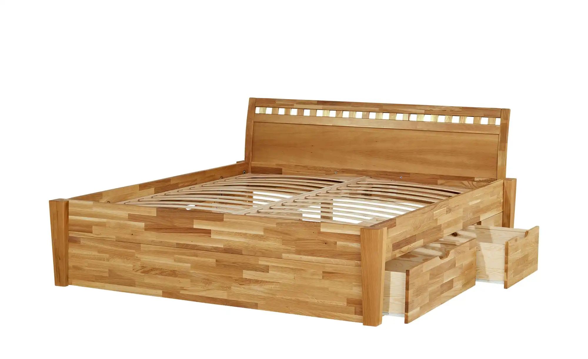 Massivholz-Bettgestell mit Bettkasten Timber | 140 cm, Wildeiche Natur