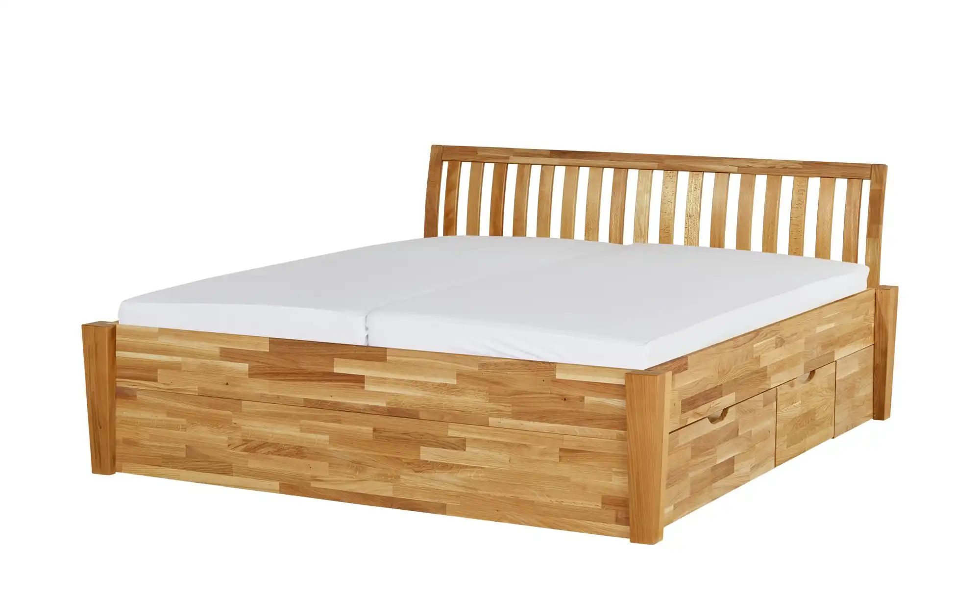 Massivholz-Bettgestell mit Bettkasten Timber | 200 cm, Wildeiche Natur