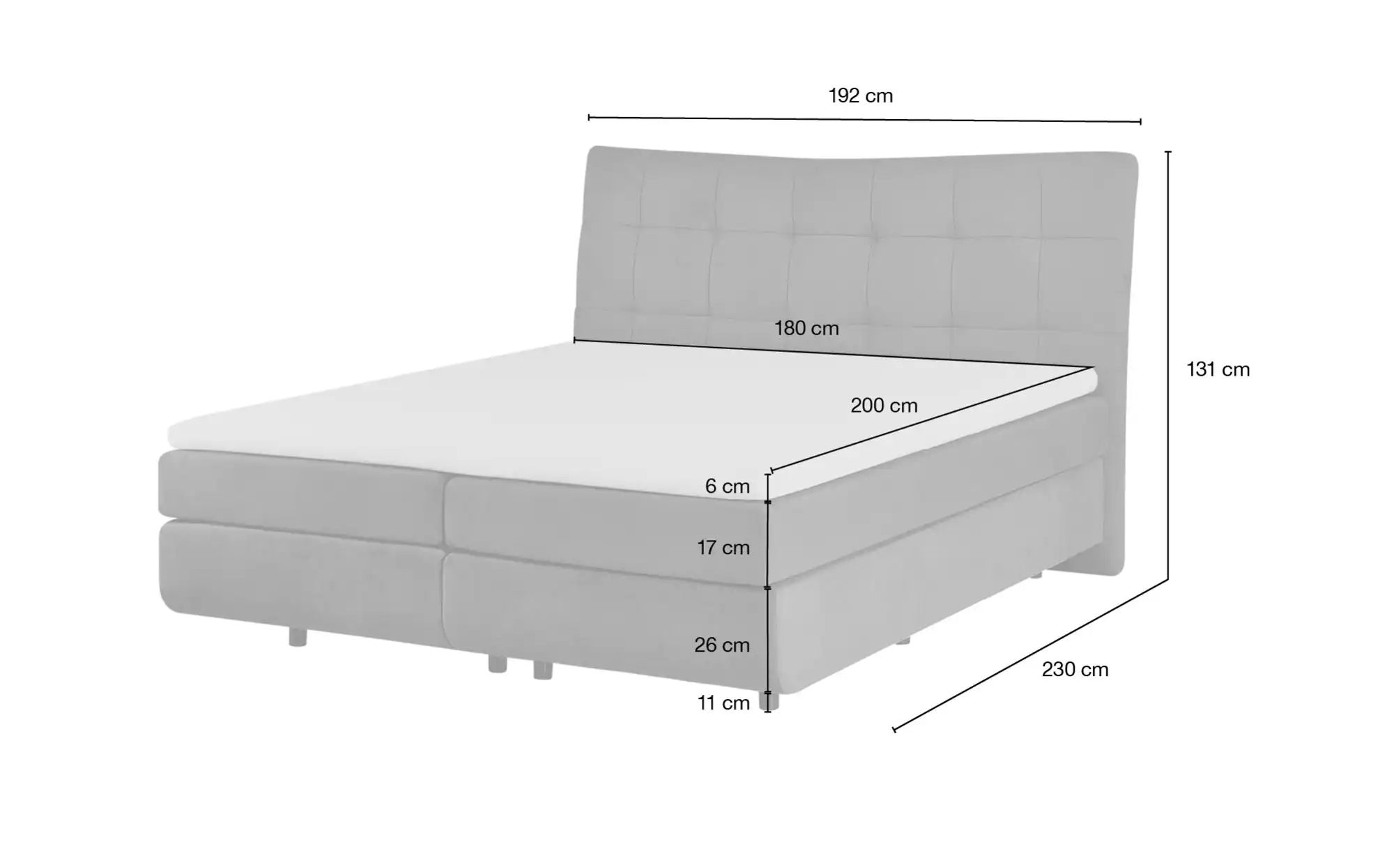 Boxspringbett  King ¦ Maße (cm): B: 192 H: 131 T: 230.0 Betten > Boxspringb günstig online kaufen