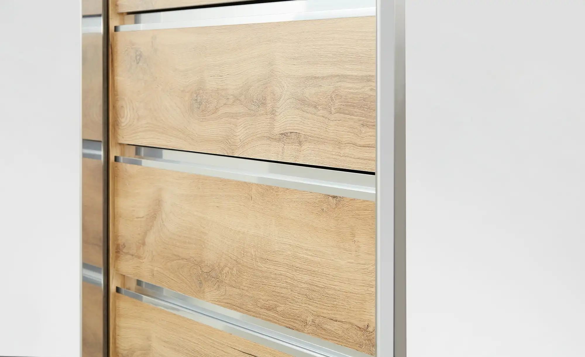 Schwebetürenschrank, 2-türig MagicGlas | Weiß / Plankeneiche (Nachbildung)