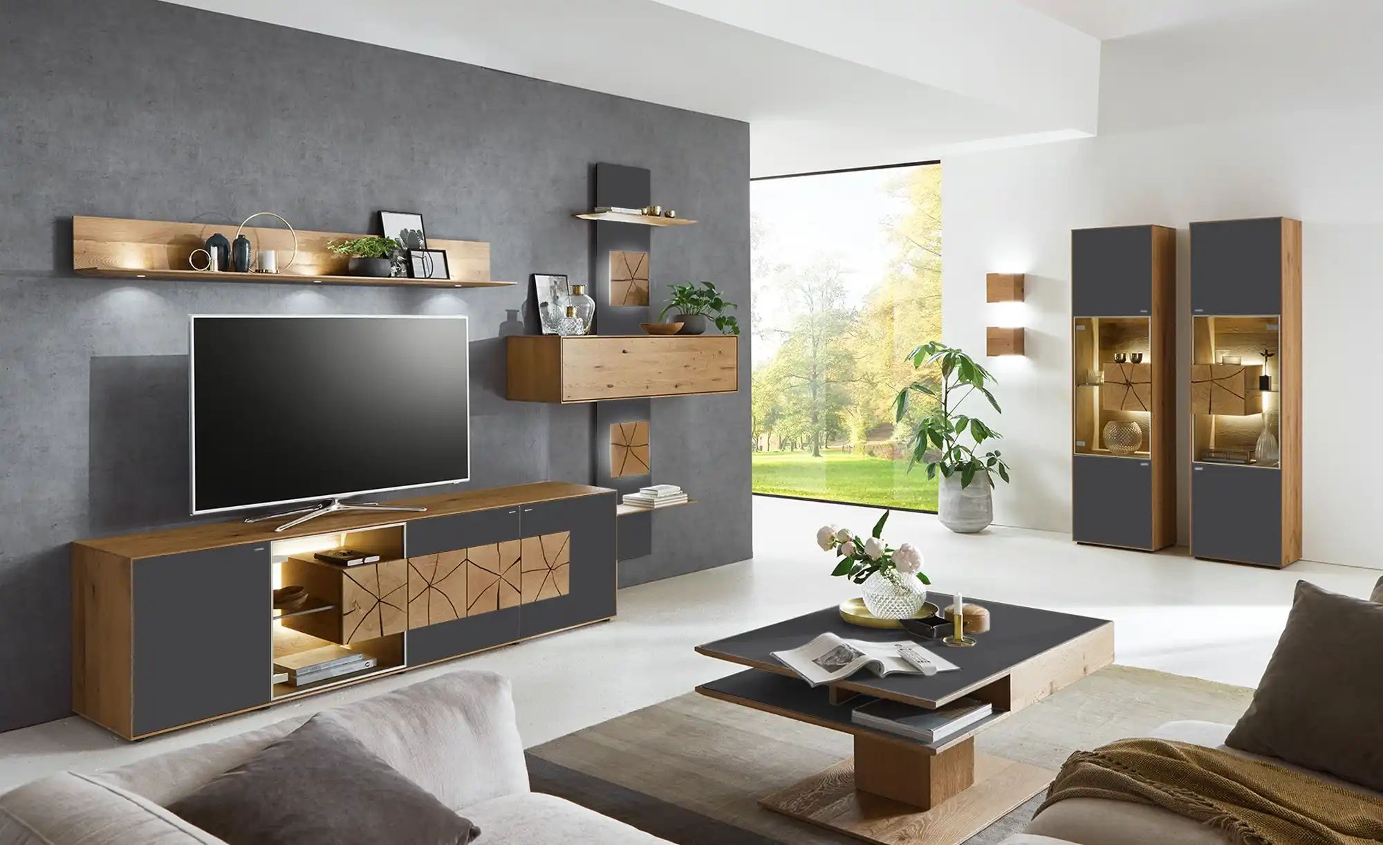 Thumbnail - HARTMANN Wohnwand Caya ¦ grau ¦ Maße (cm): B: 324 H: 223 T: 49.0 Kommoden & Sideboards > Wohnwände - Höffner