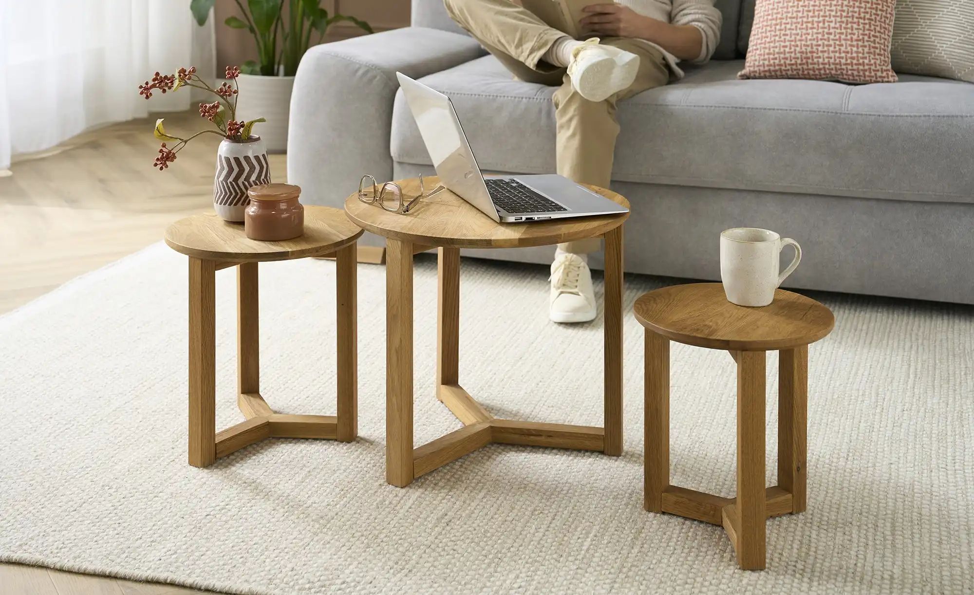 Couchtisch 3er Set 3er-Set Maddalena ¦ holzfarben ¦ Maße (cm): H: 42,5  Ø: günstig online kaufen