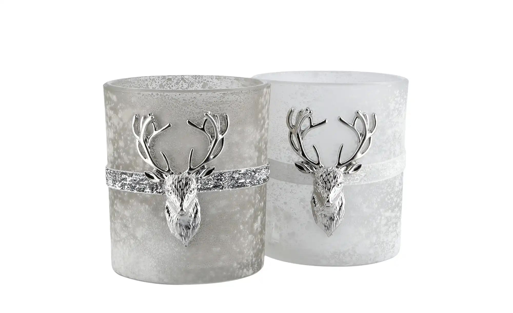 Teelichthalter  Hirschgeweih ¦ silber ¦ Glas,Metall ¦ Maße (cm): H: 10  Ø: günstig online kaufen