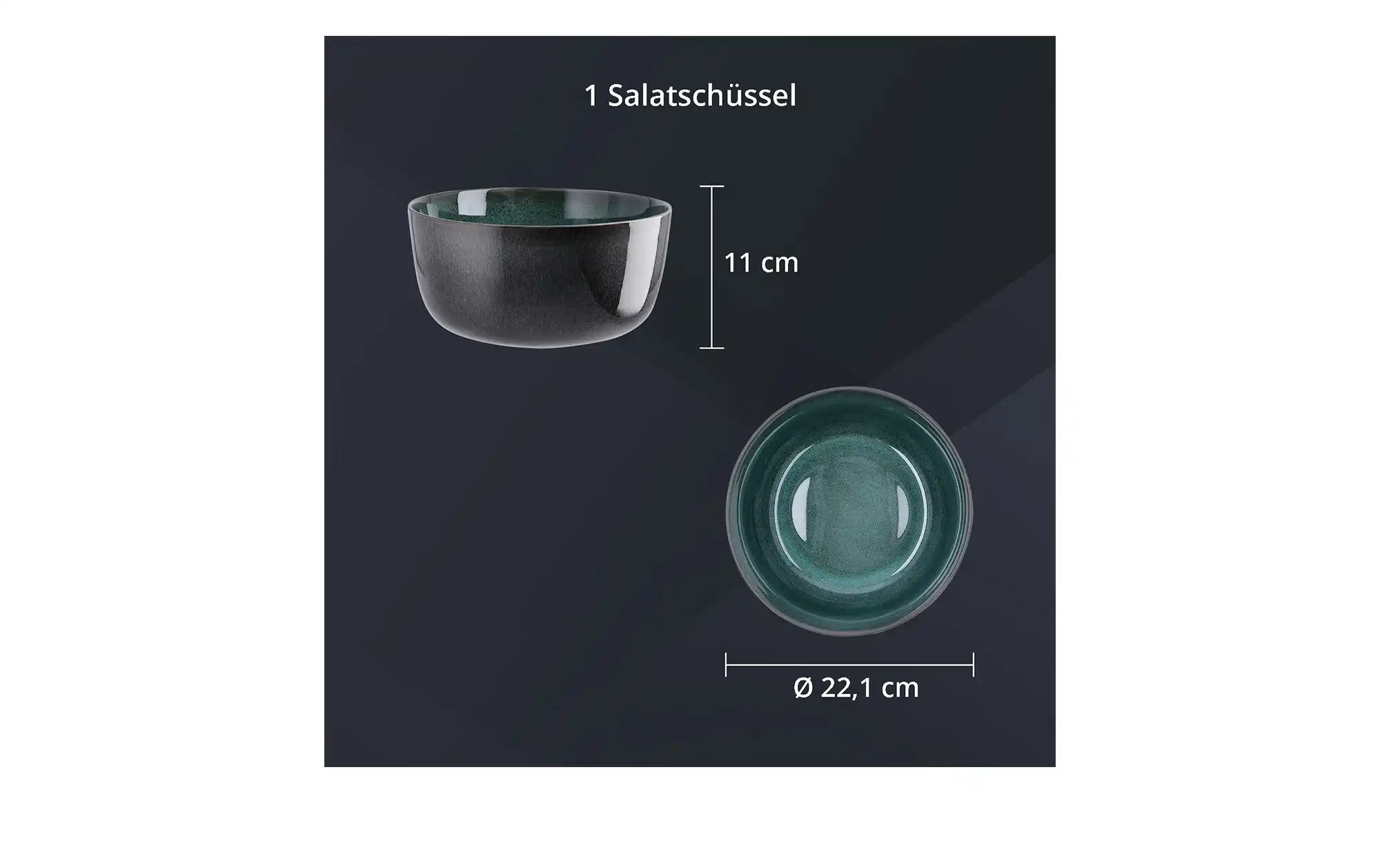 Thumbnail - Peill+Putzler Salatschüssel  Rimini ¦ grün ¦ Steinzeug/Steingut ¦ Maße (cm): H: 11  Ø: 22.1 Geschirr > Einzelgeschirrtei...