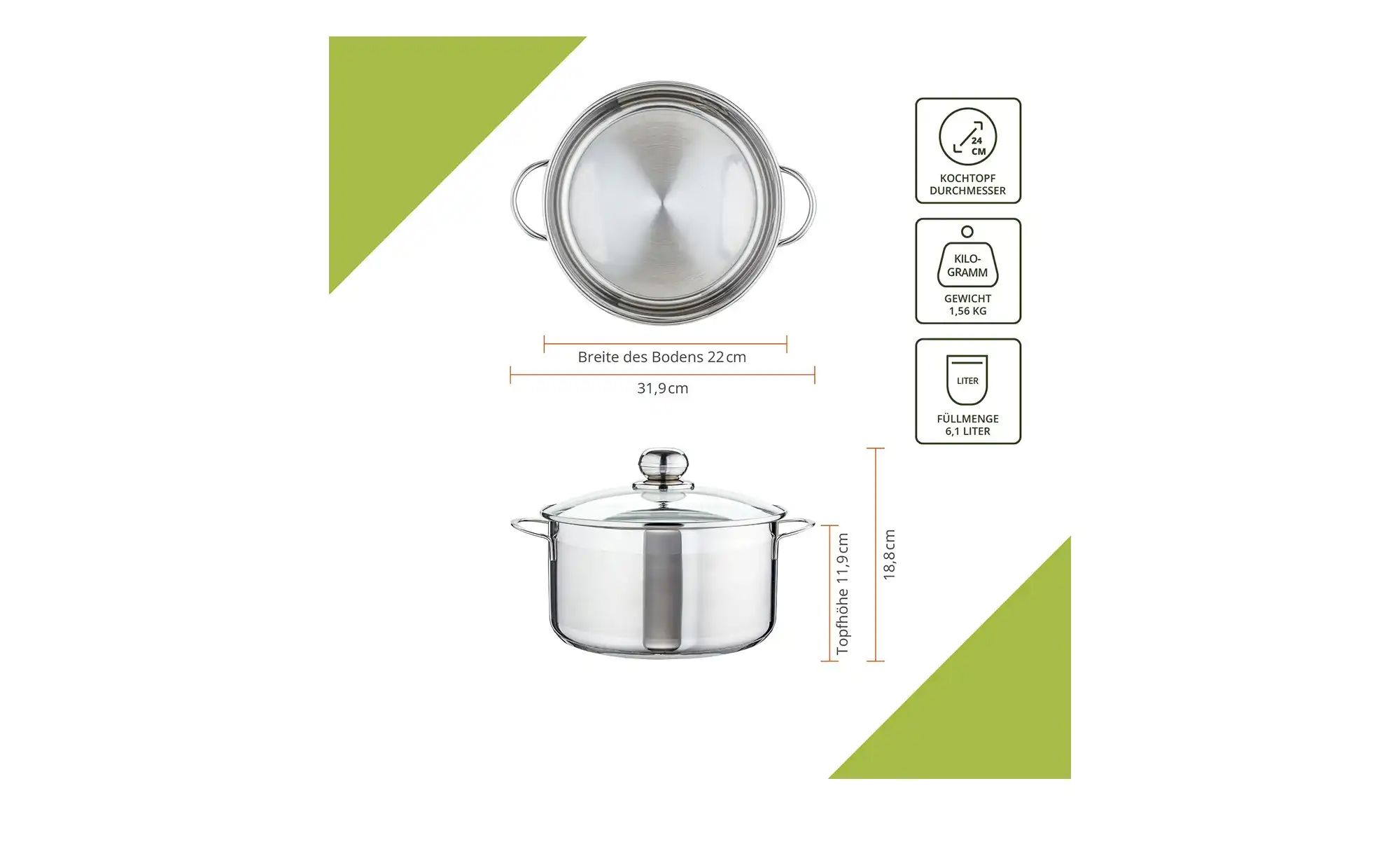 Thumbnail - levelone Fleischtopf 24cm Basic ¦ silber ¦ Edelstahl Ø: 24 Töpfe & Pfannen & Zubehör > Töpfe - Höffner