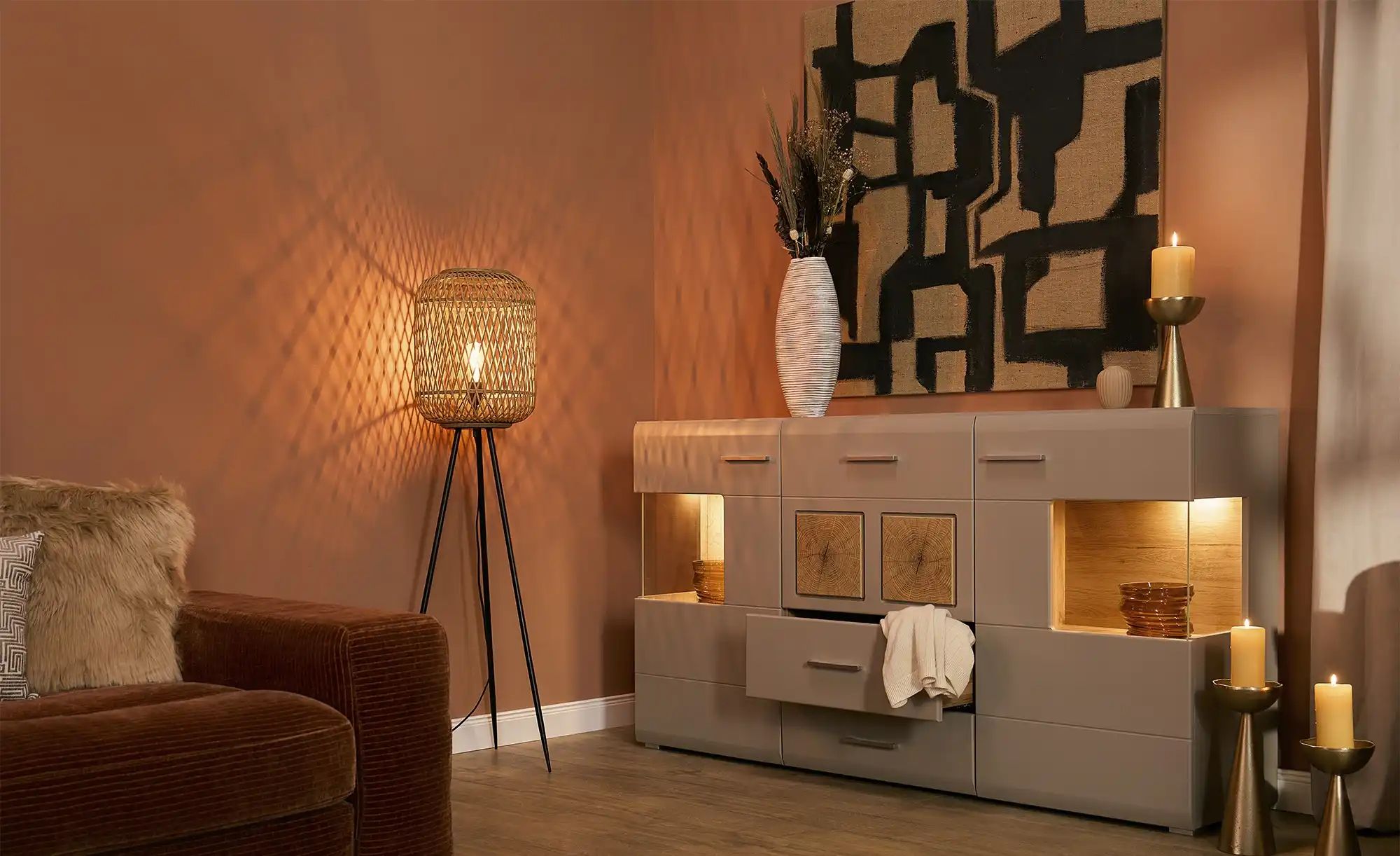 Thumbnail - Stehleuchte  Woven ¦ holzfarben ¦ Maße (cm): H: 135  Ø: 33 Lampen & Leuchten > Stehlampen - Höffner