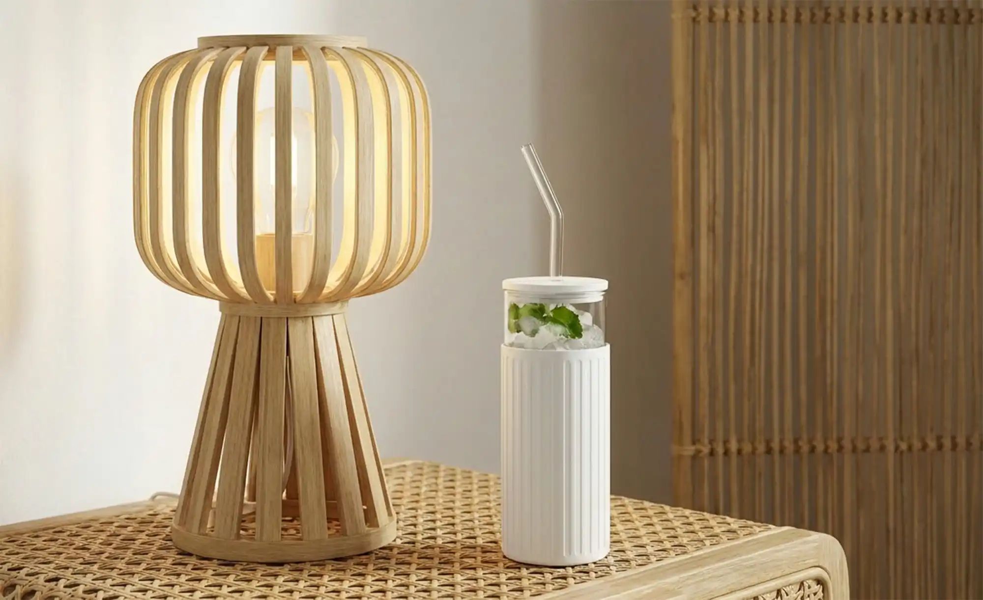 KHG Tischleuchte  1-flammig  Bambus   ¦ holzfarben ¦ Maße (cm): H: 35  Ø: 2 günstig online kaufen
