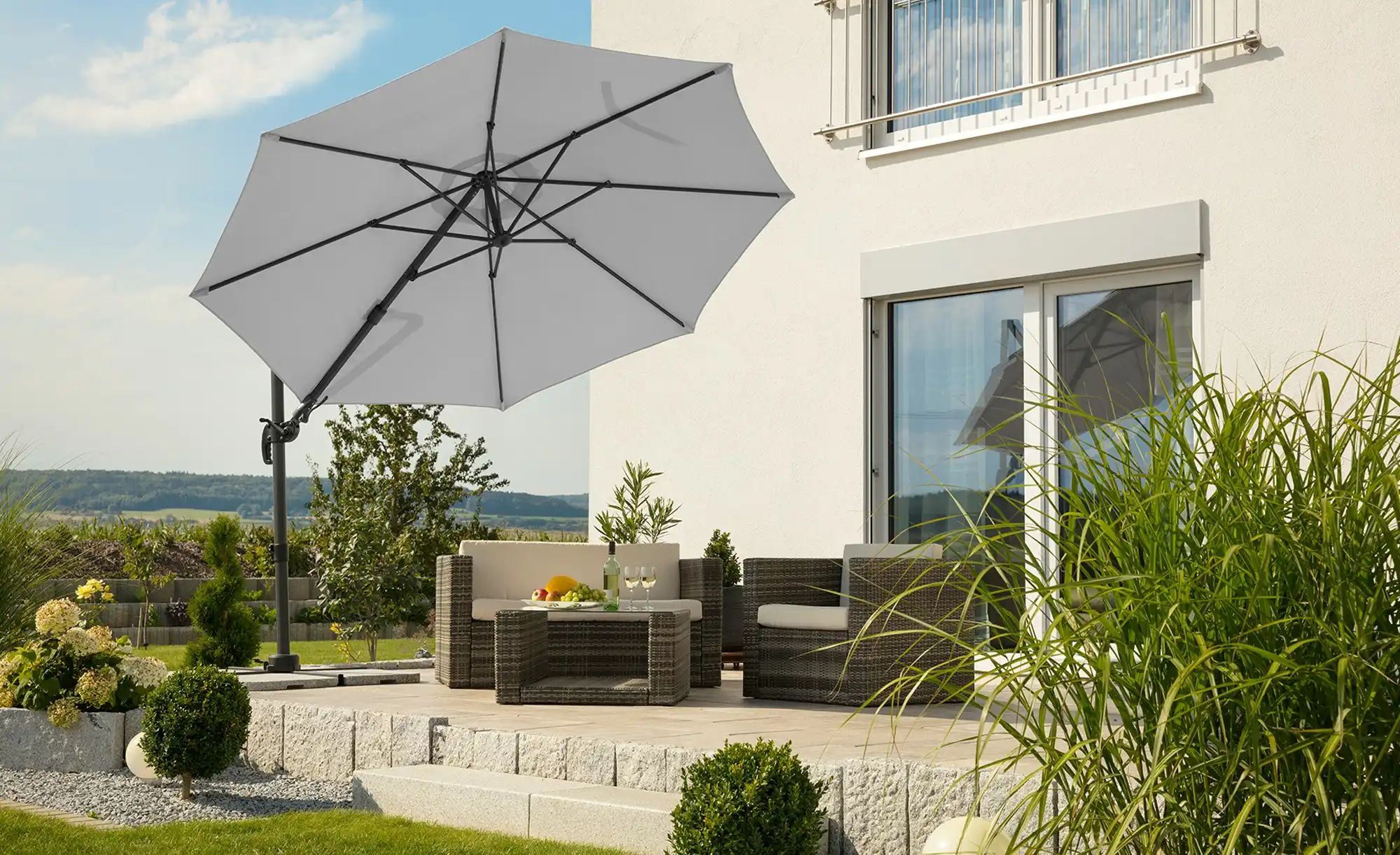 Schneider Schirme Ampelschirm Rhodos Eco Twist Silbergrau