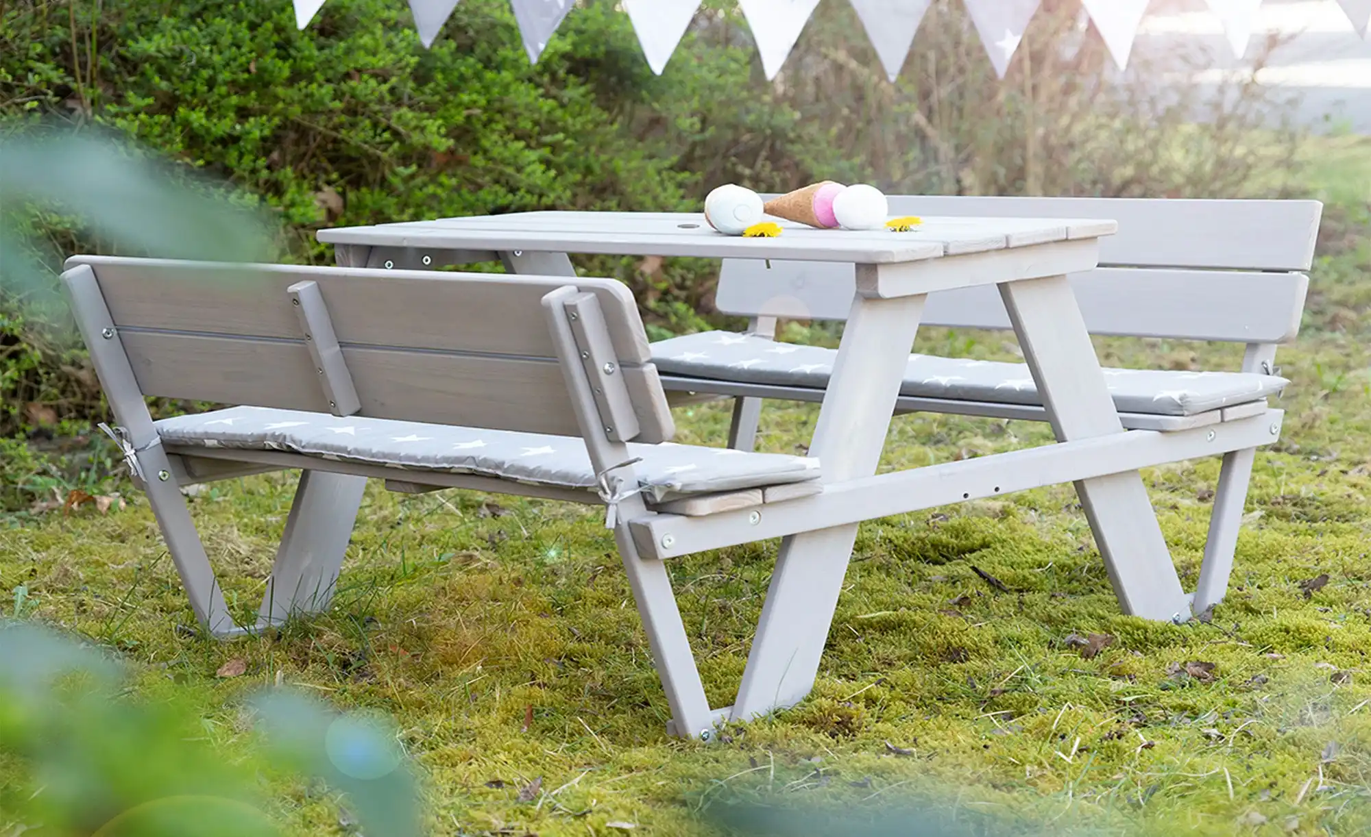 Lehnen für mit Picknick Sonnenschirm 4 Grau, Kindersitzgruppe Öffnung mit | for Roba /