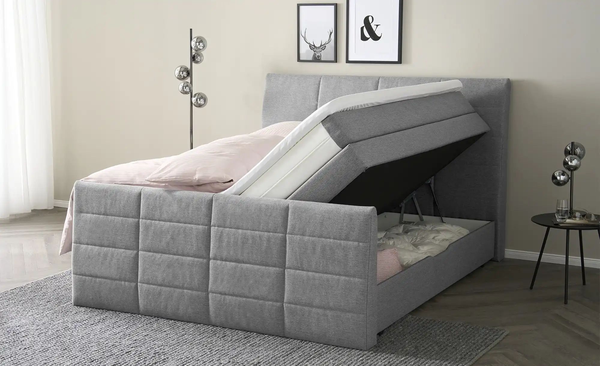 Boxspringbett mit Bettkasten und Topper Baron ¦ grau ¦ Maße (cm): B: 188 H: günstig online kaufen