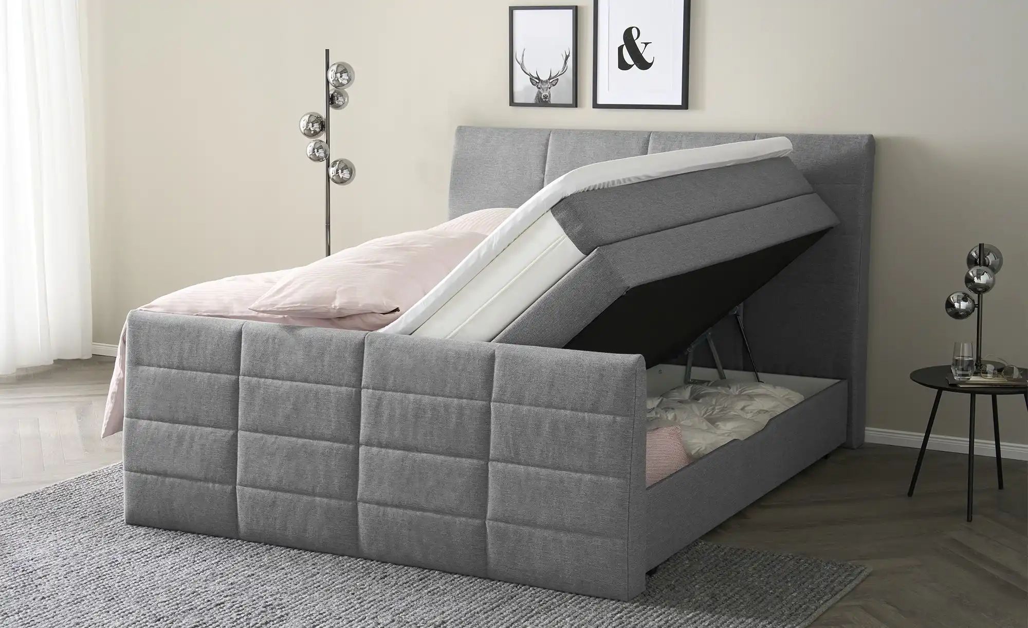Thumbnail - Boxspringbett mit Bettkasten und Topper Baron ¦ grau ¦ Maße (cm): B: 188 H: 124 Betten > Boxspringbetten - Höffner