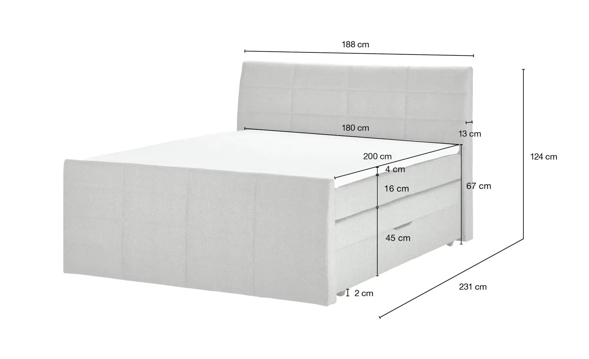 Thumbnail - Boxspringbett mit Bettkasten und Topper Baron ¦ grau ¦ Maße (cm): B: 188 H: 124 Betten > Boxspringbetten > Boxspringbett...