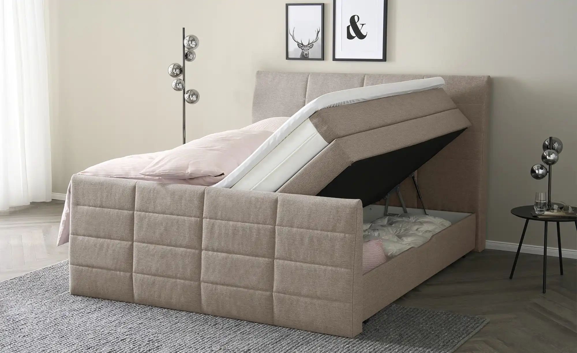 Boxspringbett mit Bettkasten und Topper Baron ¦ beige ¦ Maße (cm): B: 168 H günstig online kaufen