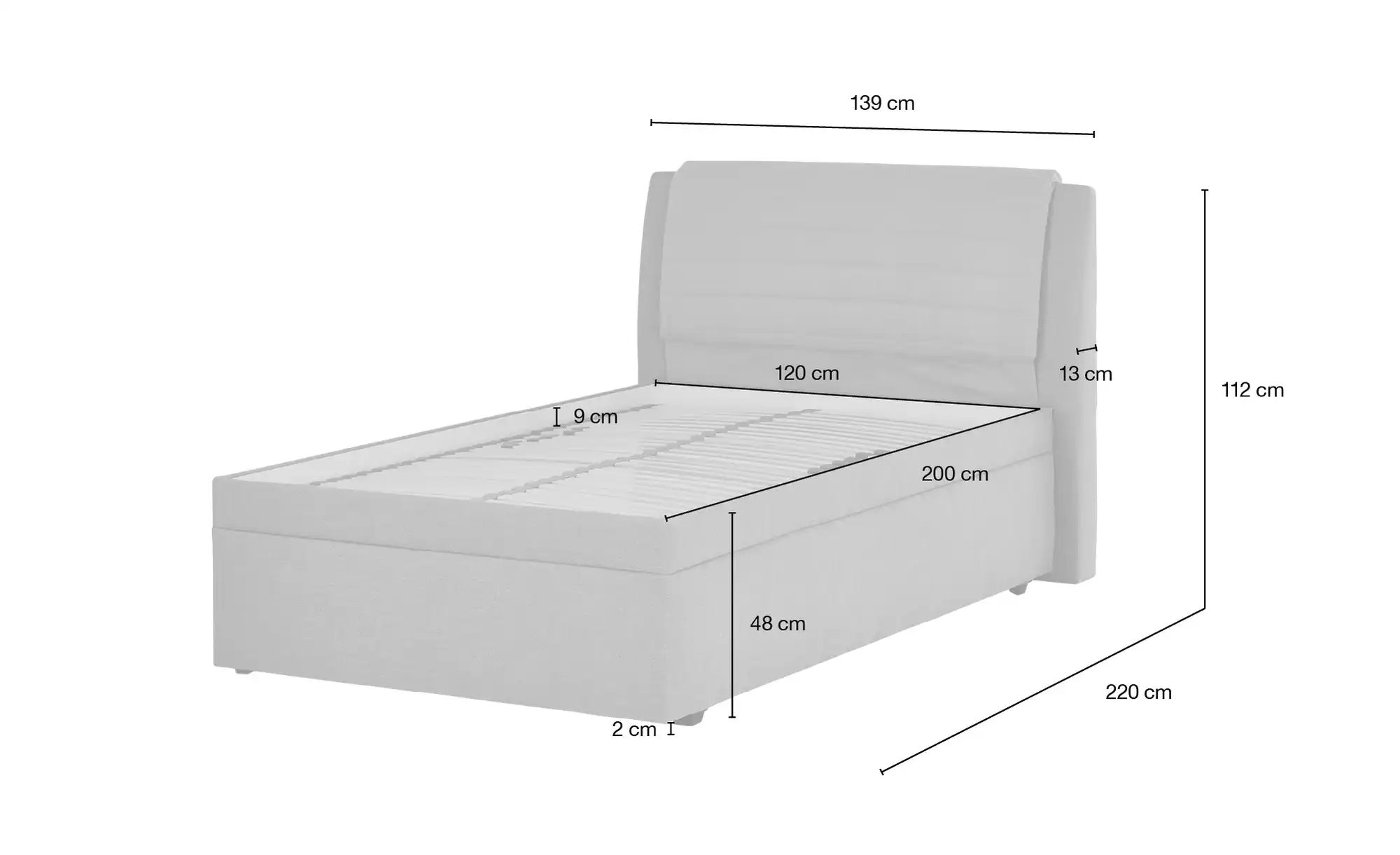 Polsterbett  York ¦ Maße (cm): B: 139 H: 112 T: 220 Betten > Komfortbetten günstig online kaufen