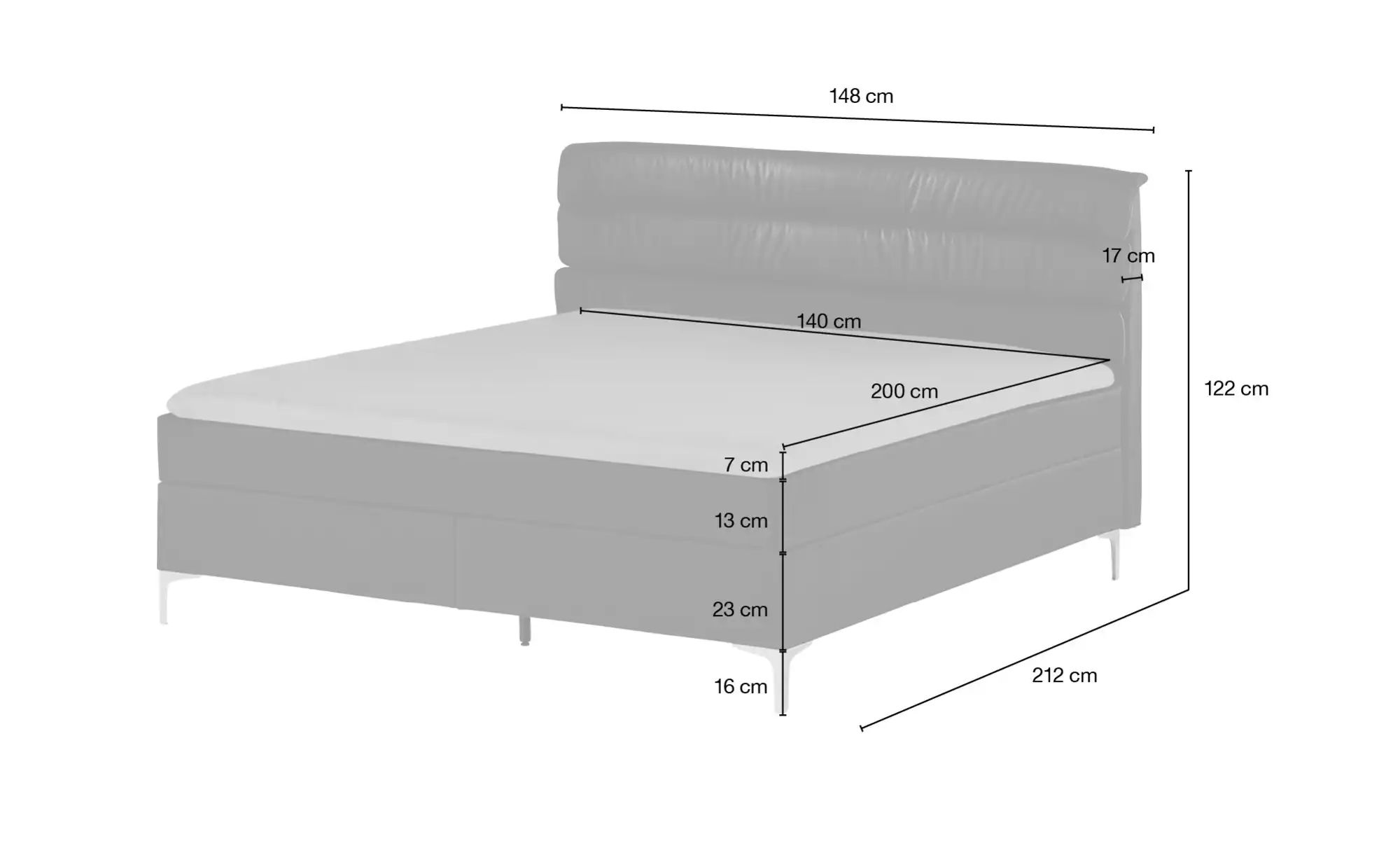 Boxspringbett  Lina ¦ grau ¦ Maße (cm): B: 148 H: 122 Betten > Einzelbetten günstig online kaufen