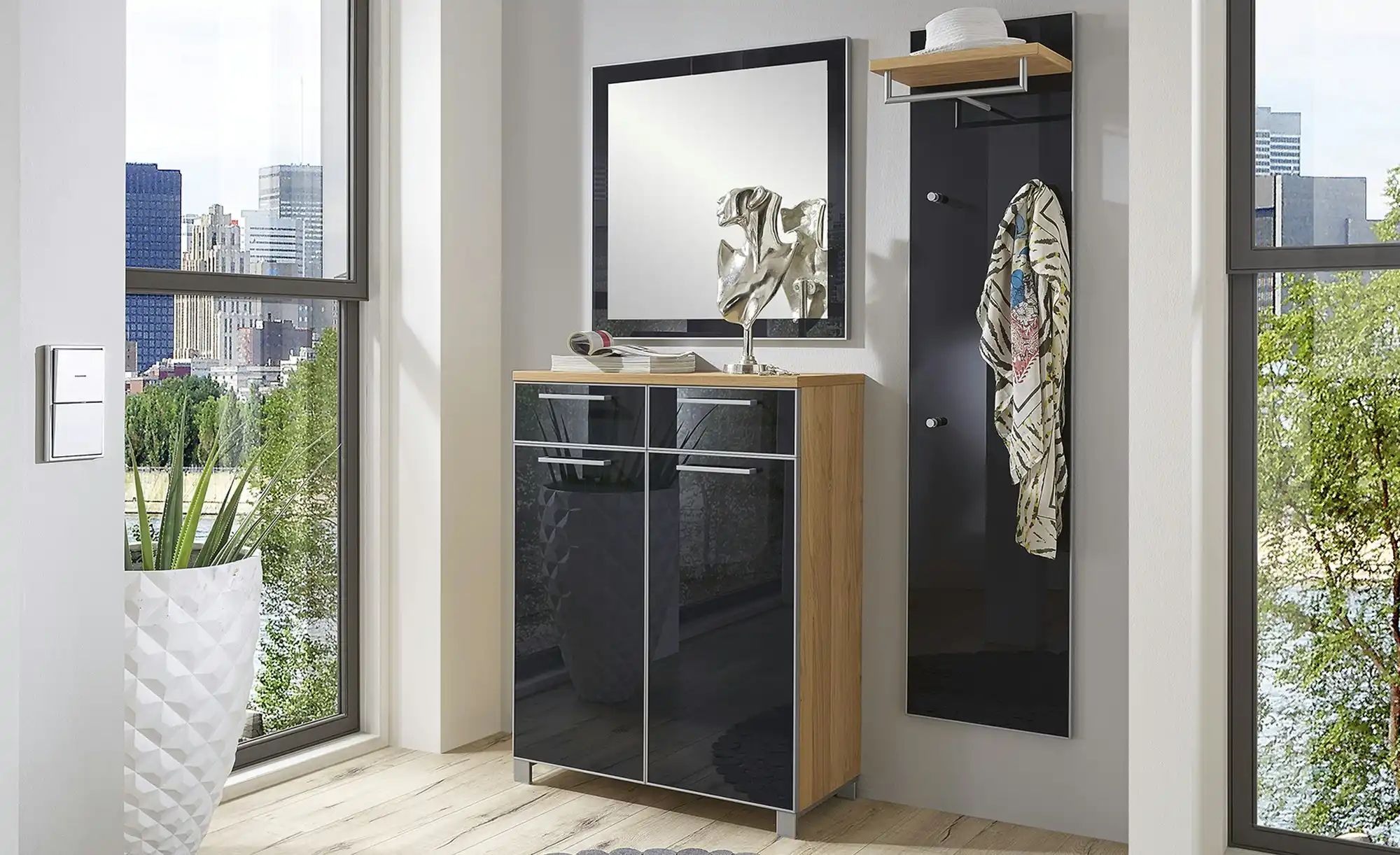 Thumbnail - Garderobenpaneel  Duna ¦ grau ¦ Glas,Holzwerkstoff ¦ Maße (cm): B: 42 H: 170 T: 27.0 Garderoben & Kleiderstangen > Wandg...