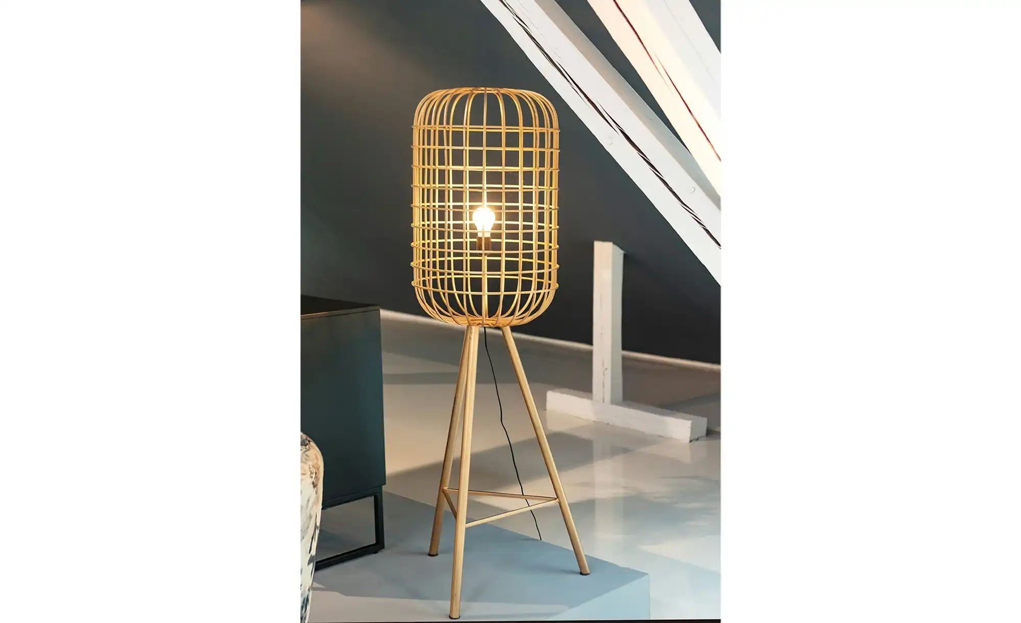 Stehleuchte  1-flammig  Metallschirm  Lumen ¦ gold ¦ Maße (cm): H: 144  Ø: günstig online kaufen