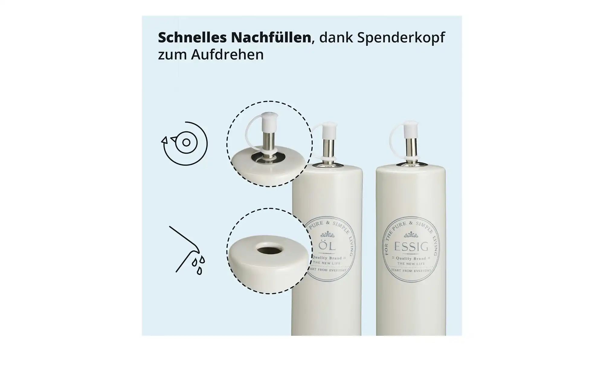 Thumbnail - KHG Öl-Essigset  5-teilig   ¦ weiß ¦ Edelstahl,Kunststoff,Steinzeug/Steingut ¦ Maße (cm): B: 7 H: 22 Küchenzubehör & Hel...