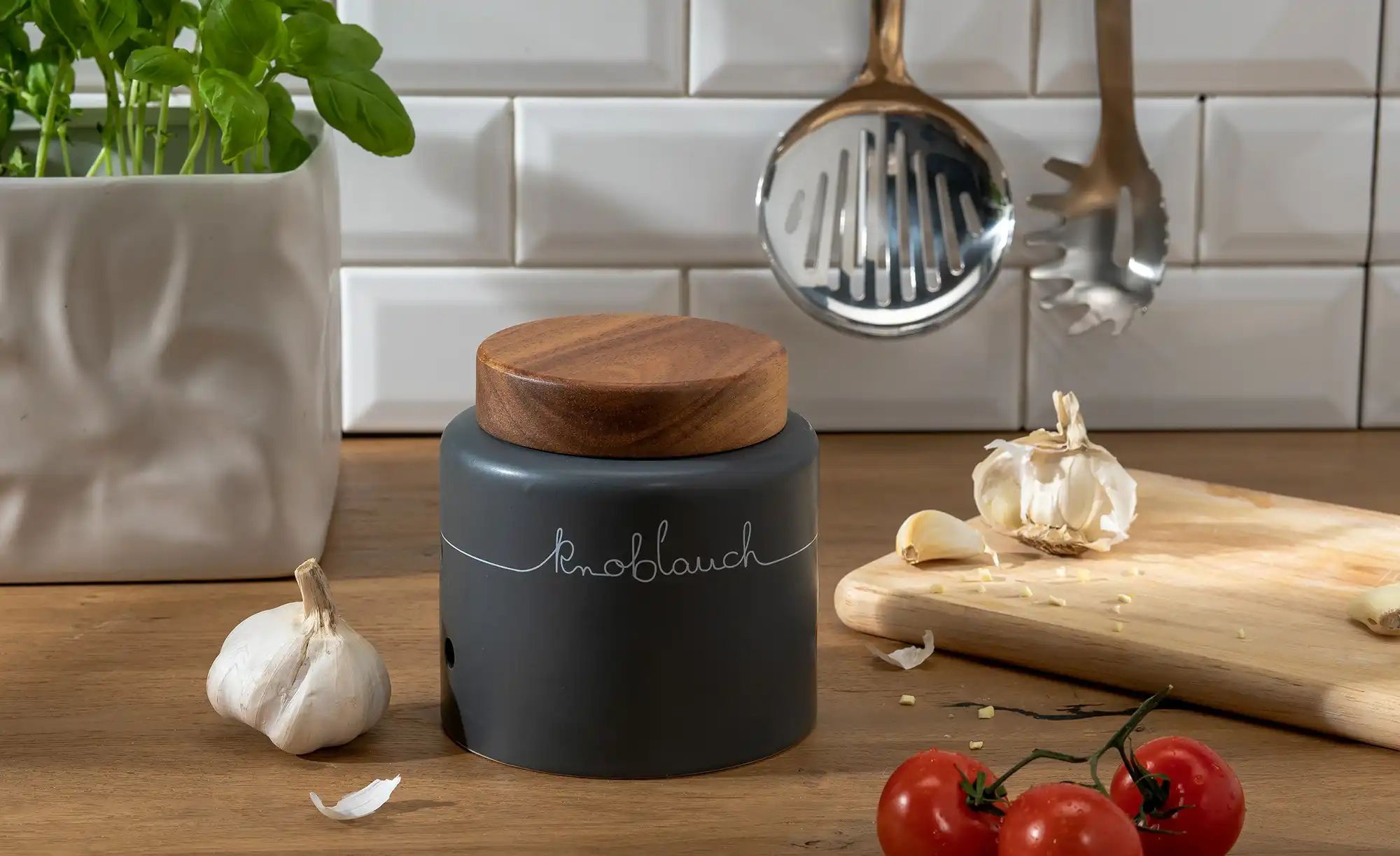 KHG Aufbewahrungsdose  Knoblauch ¦ grau ¦ Maße (cm): H: 13,5  Ø: 13.5 Küche günstig online kaufen