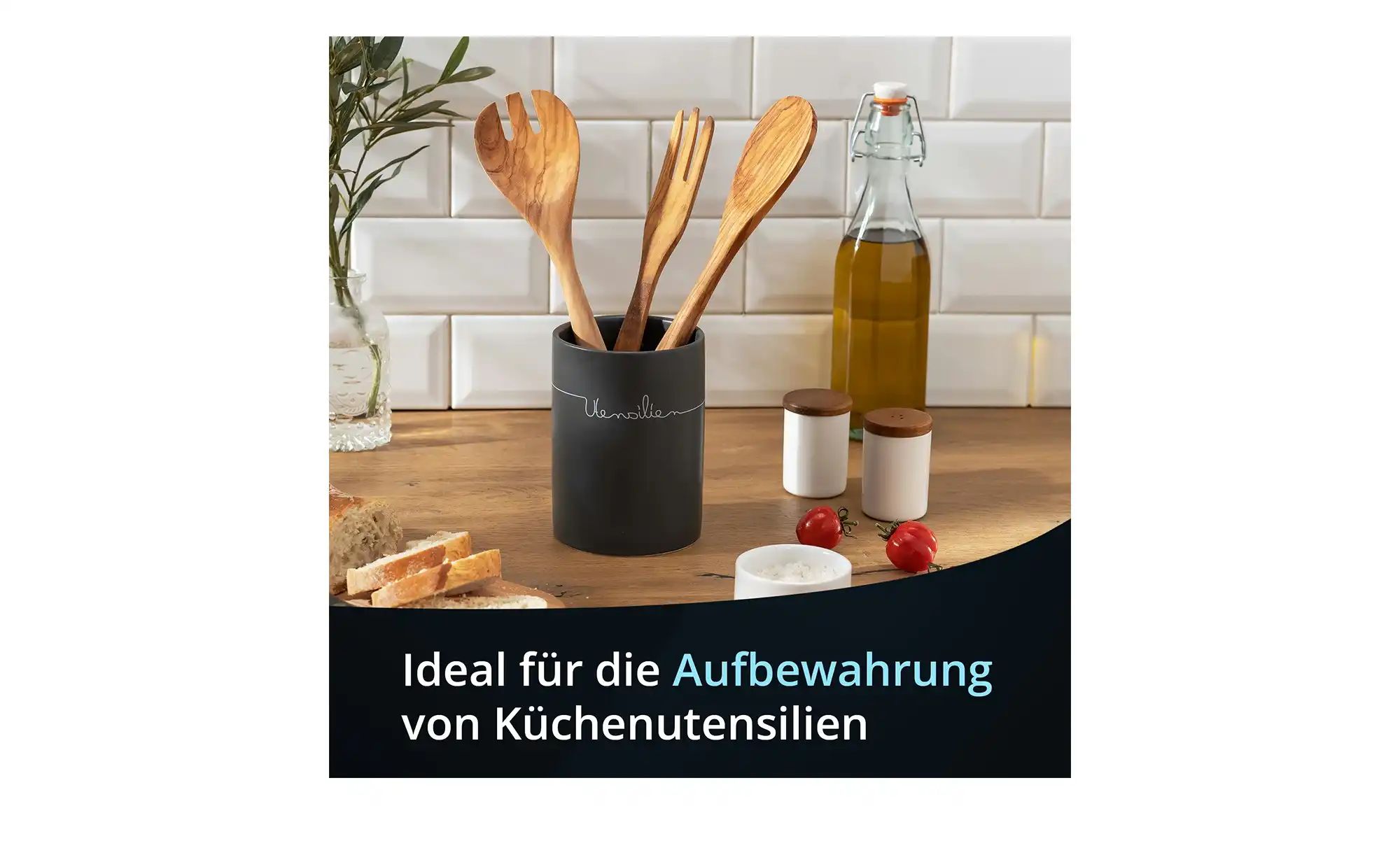 Thumbnail - KHG Utensilienhalter   ¦ grau ¦ Steinzeug/Steingut ¦ Maße (cm): H: 14  Ø: 10.5 Küchenzubehör & Helfer > Küchenhelfer - H...