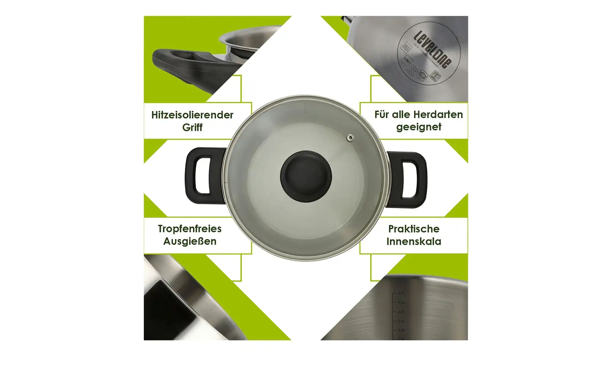 Thumbnail - levelone Kochtopf 24 cm Classic ¦ Edelstahl ¦ Maße (cm): H: 13,5 Ø: 24 Töpfe & Pfannen & Zubehör > Töpfe - Höffner