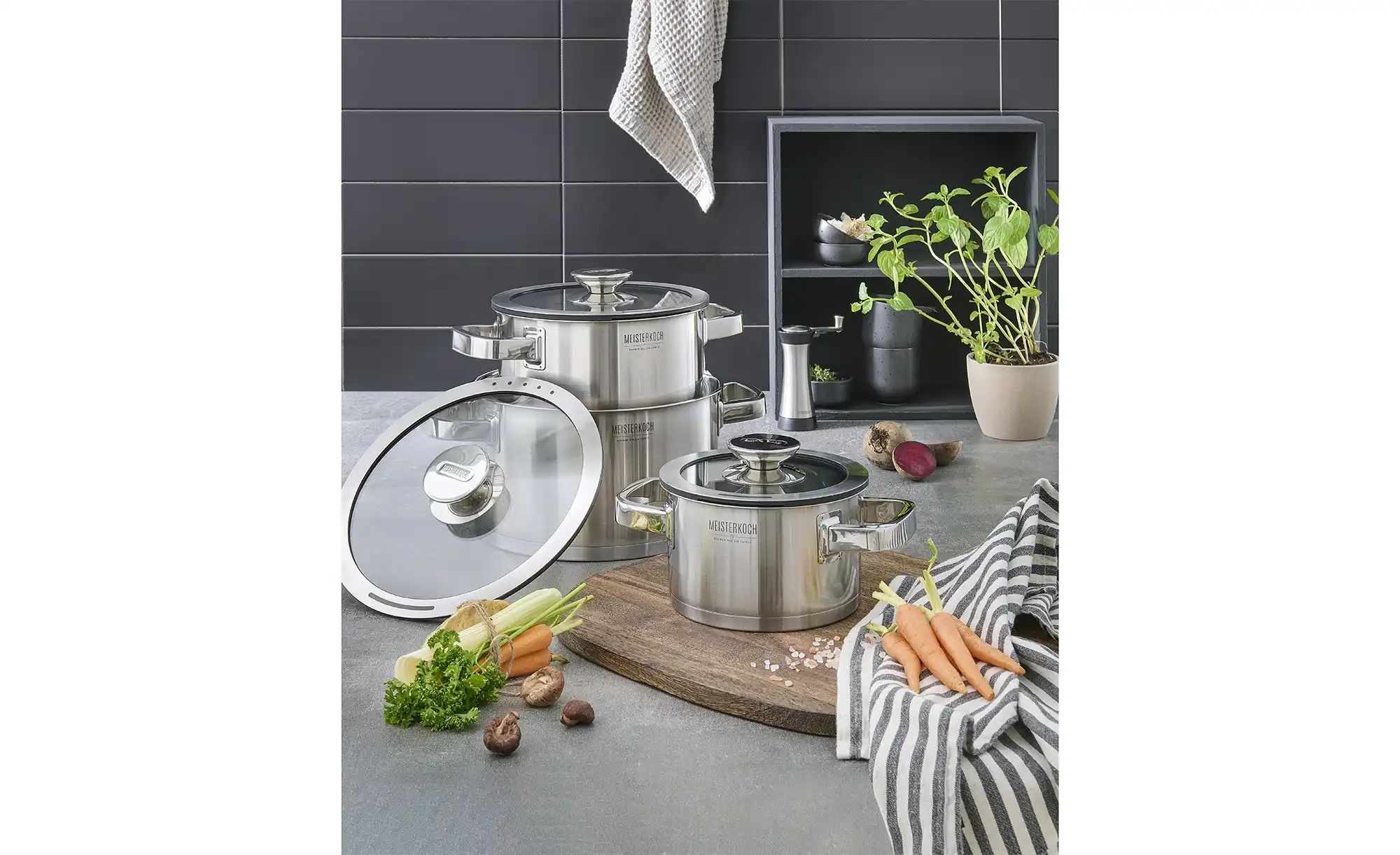Meisterkoch Topfset 3-teilig TRIBUS ¦ silber ¦ Edelstahl Töpfe & Pfannen & günstig online kaufen