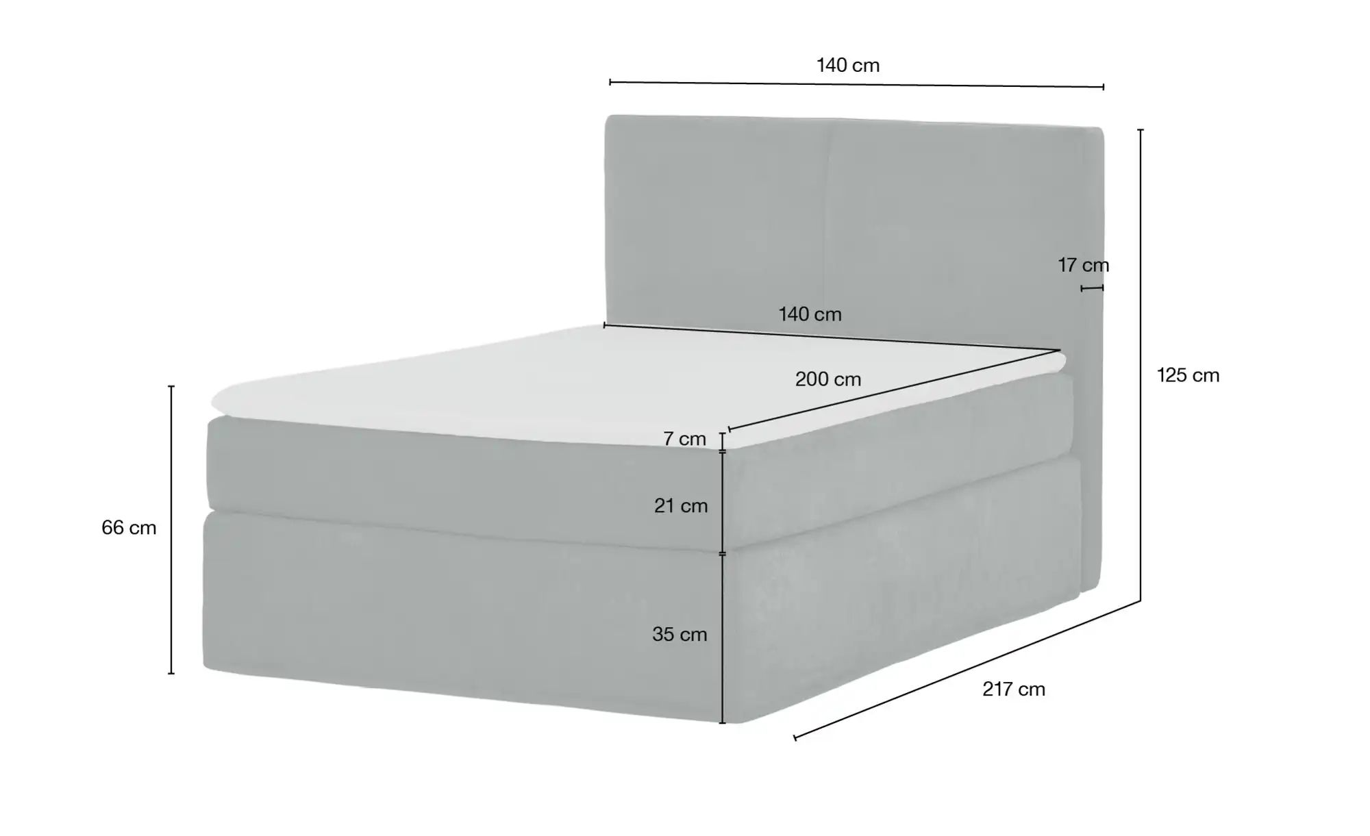 Boxi Boxspringbett 140 x 200 cm  Boxi Classic ¦ blau ¦ Maße (cm): B: 140 H: günstig online kaufen