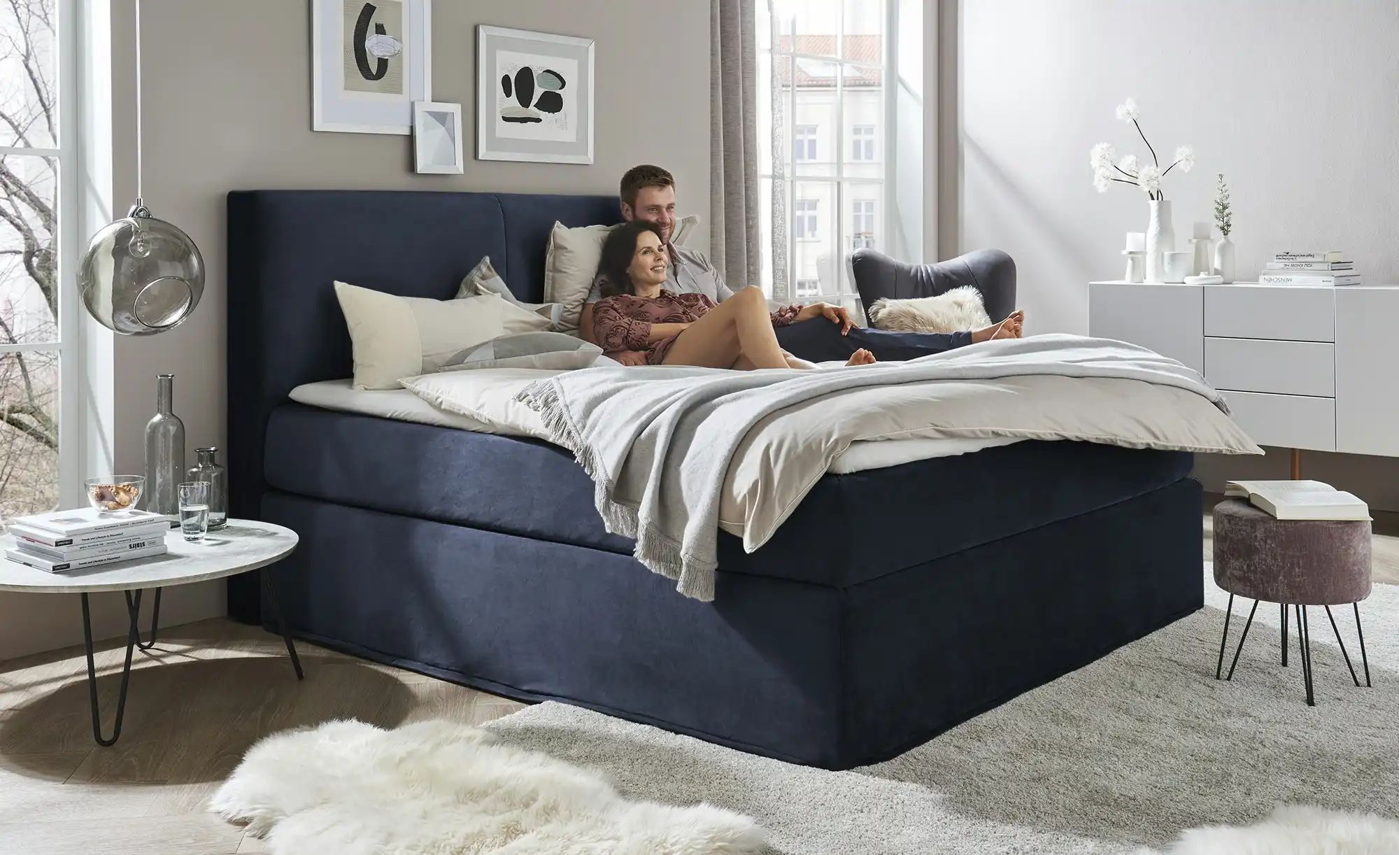 Boxi Boxspringbett 160 x 200 cm  Boxi Classic ¦ blau ¦ Maße (cm): B: 160 H: günstig online kaufen