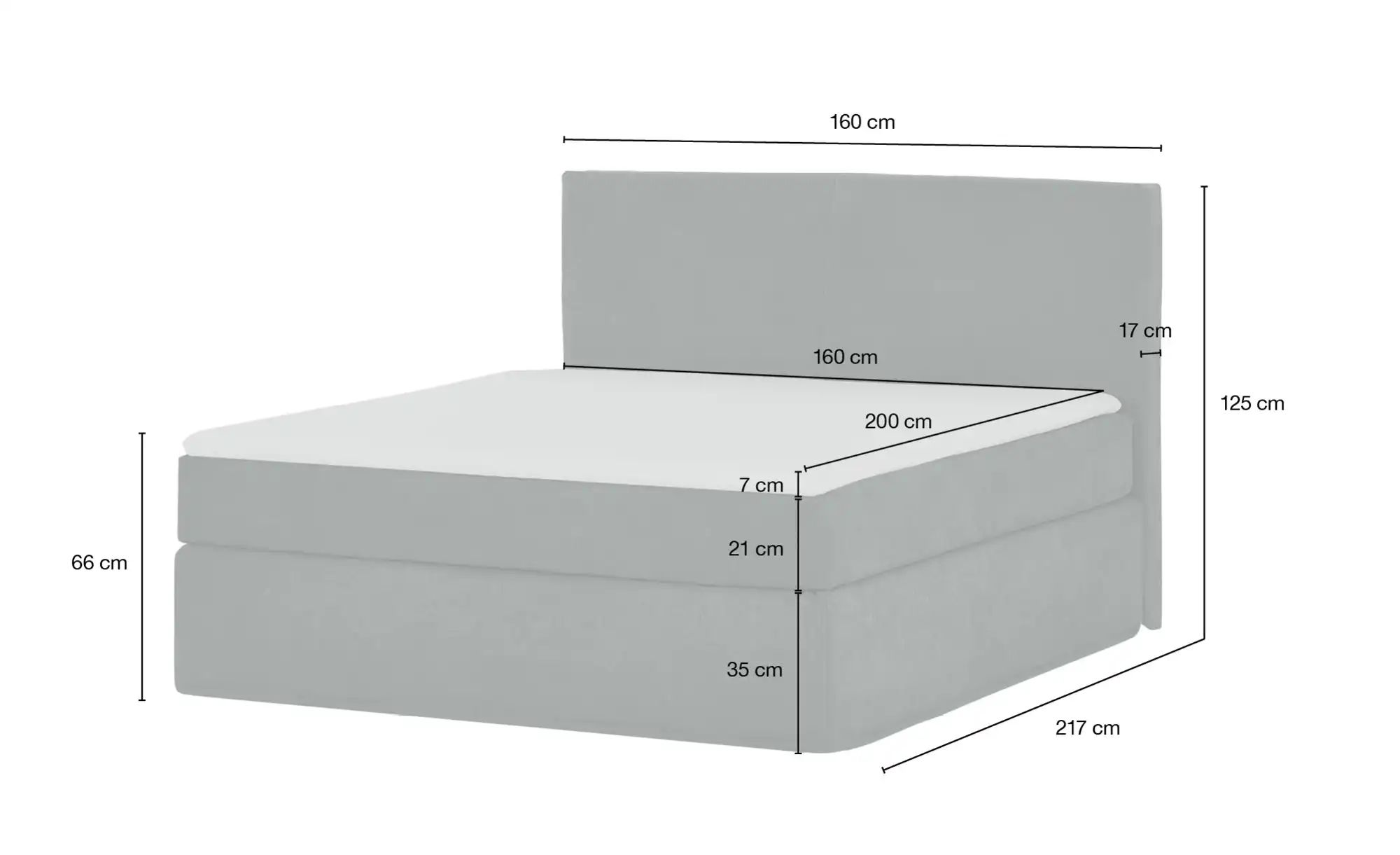 Thumbnail - Boxi Boxspringbett 160 x 200 cm Boxi Classic ¦ grau ¦ Maße (cm): B: 160 H: 125 Betten > Boxspringbetten - Höffner