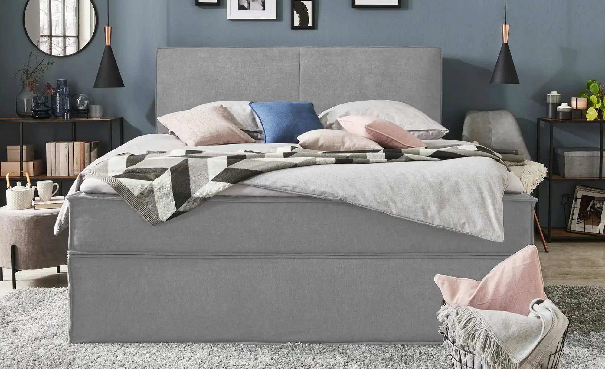 Thumbnail - Boxi Boxspringbett 180 x 200 cm mit trendigem Keder Boxi Urban ¦ grau ¦ Maße (cm): B: 180 H: 125 Betten > Boxspringbette...