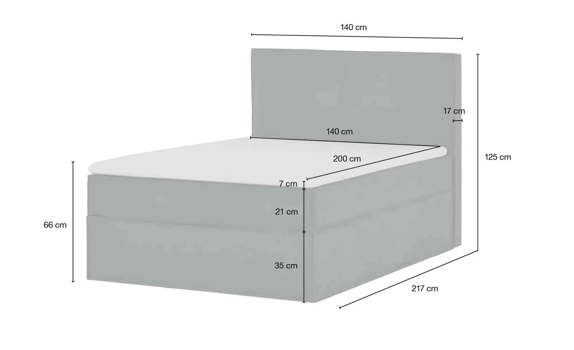 Thumbnail - Boxi Boxspringbett 140 x 200 cm mit trendigem Keder Boxi Urban ¦ grau ¦ Maße (cm): B: 140 H: 125 Betten > Boxspringbette...