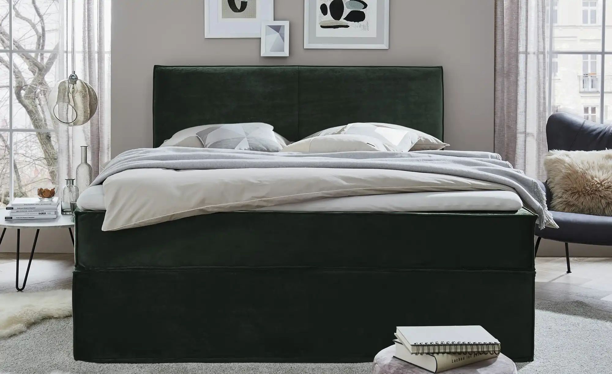 Boxi Boxspringbett 180 x 200 cm mit trendigem Keder Boxi Urban ¦ grün ¦ Maß günstig online kaufen