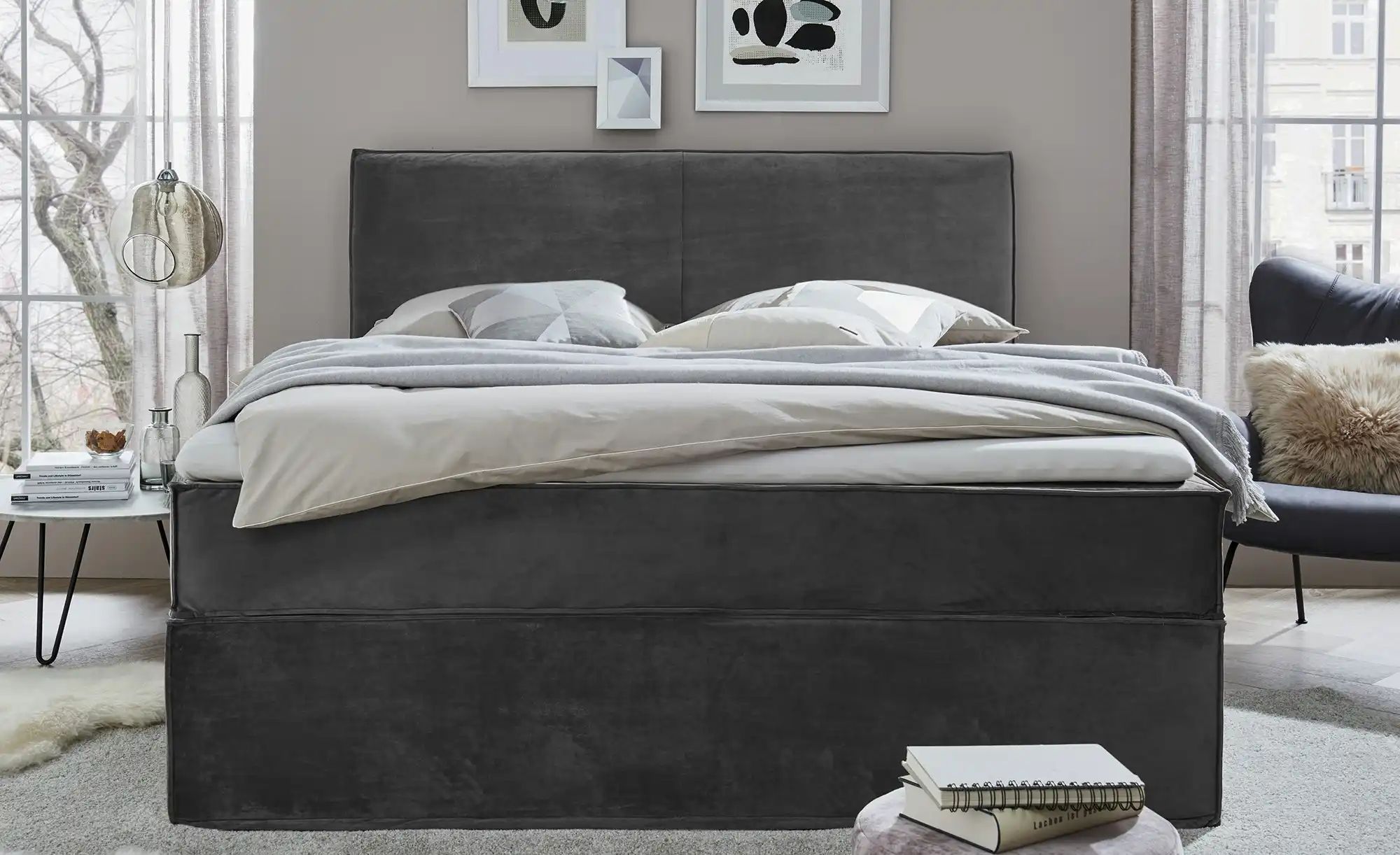 Thumbnail - Boxi Boxspringbett 160 x 200 cm mit trendigem Keder Boxi Urban ¦ grau ¦ Maße (cm): B: 160 H: 125 Betten > Boxspringbette...