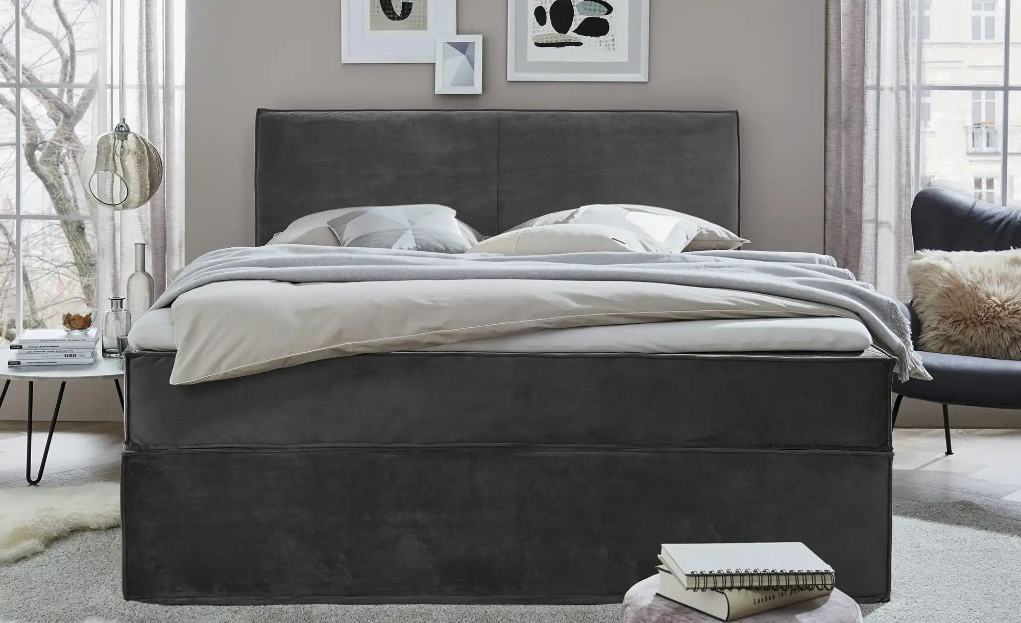 Boxi Boxspringbett 160 x 200 cm mit trendigem Keder Boxi Urban ¦ grau ¦ Maß günstig online kaufen