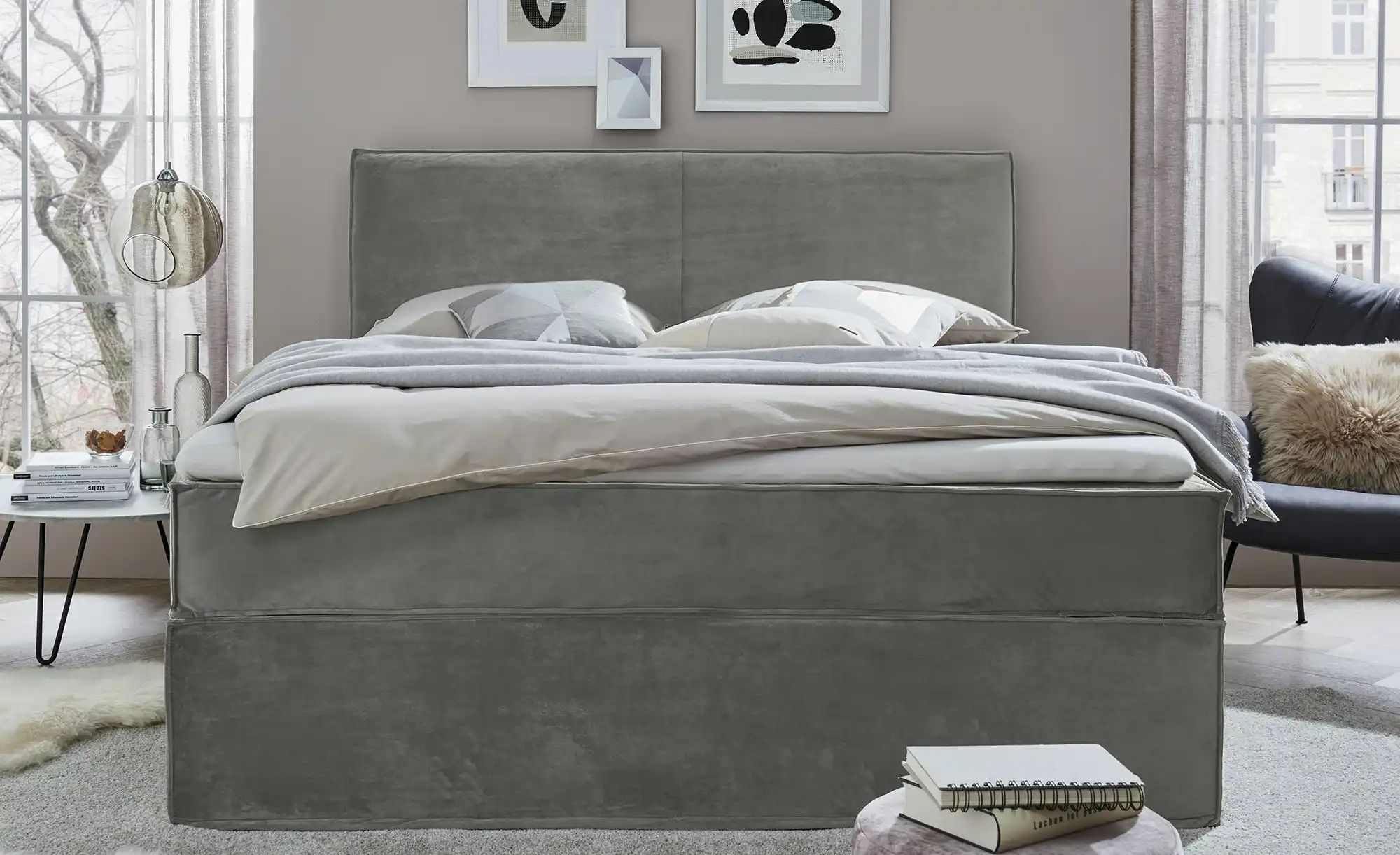Boxi Boxspringbett 180 x 200 cm mit trendigem Keder Boxi Urban ¦ grau ¦ Maß günstig online kaufen