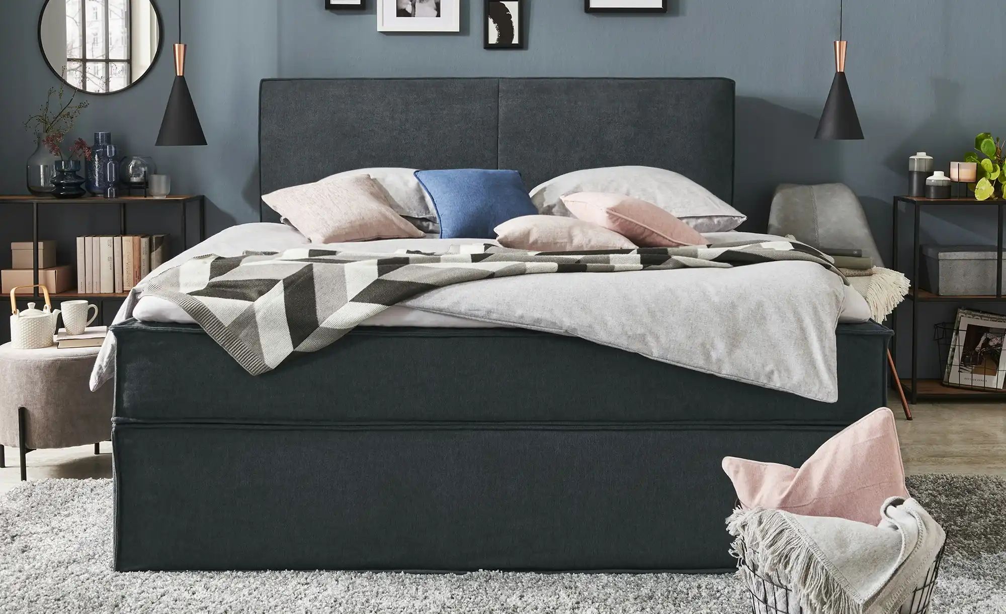Thumbnail - Boxi Boxspringbett 160 x 200 cm mit trendigem Keder Boxi Urban ¦ grau ¦ Maße (cm): B: 160 H: 125 Betten > Boxspringbette...