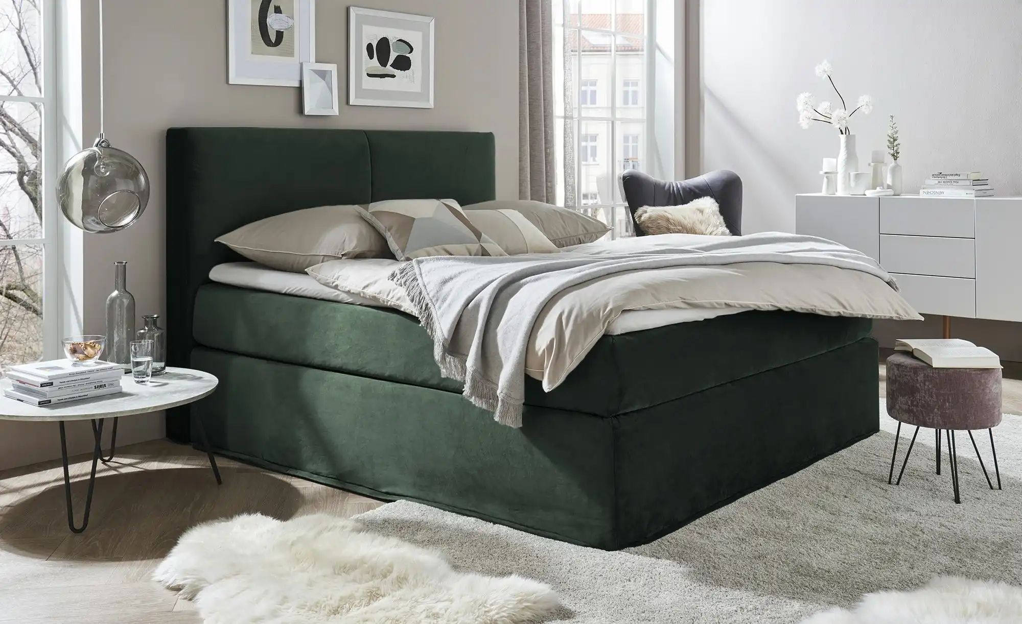 Thumbnail - Boxi Boxspringbett 180 x 200 cm mit trendigem Keder Boxi Urban ¦ grün ¦ Maße (cm): B: 180 H: 125 Betten > Boxspringbette...