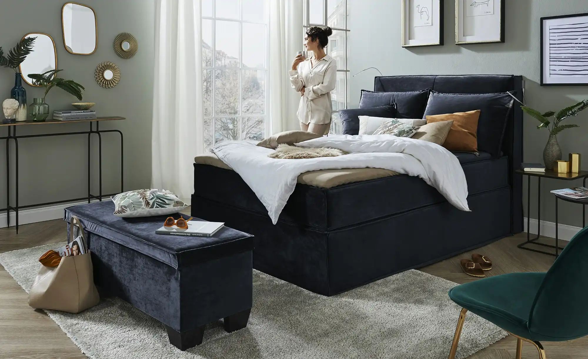 Boxi Boxspringbett mit trendigem Keder Boxi Urban ¦ blau ¦ Maße (cm): B: 14 günstig online kaufen