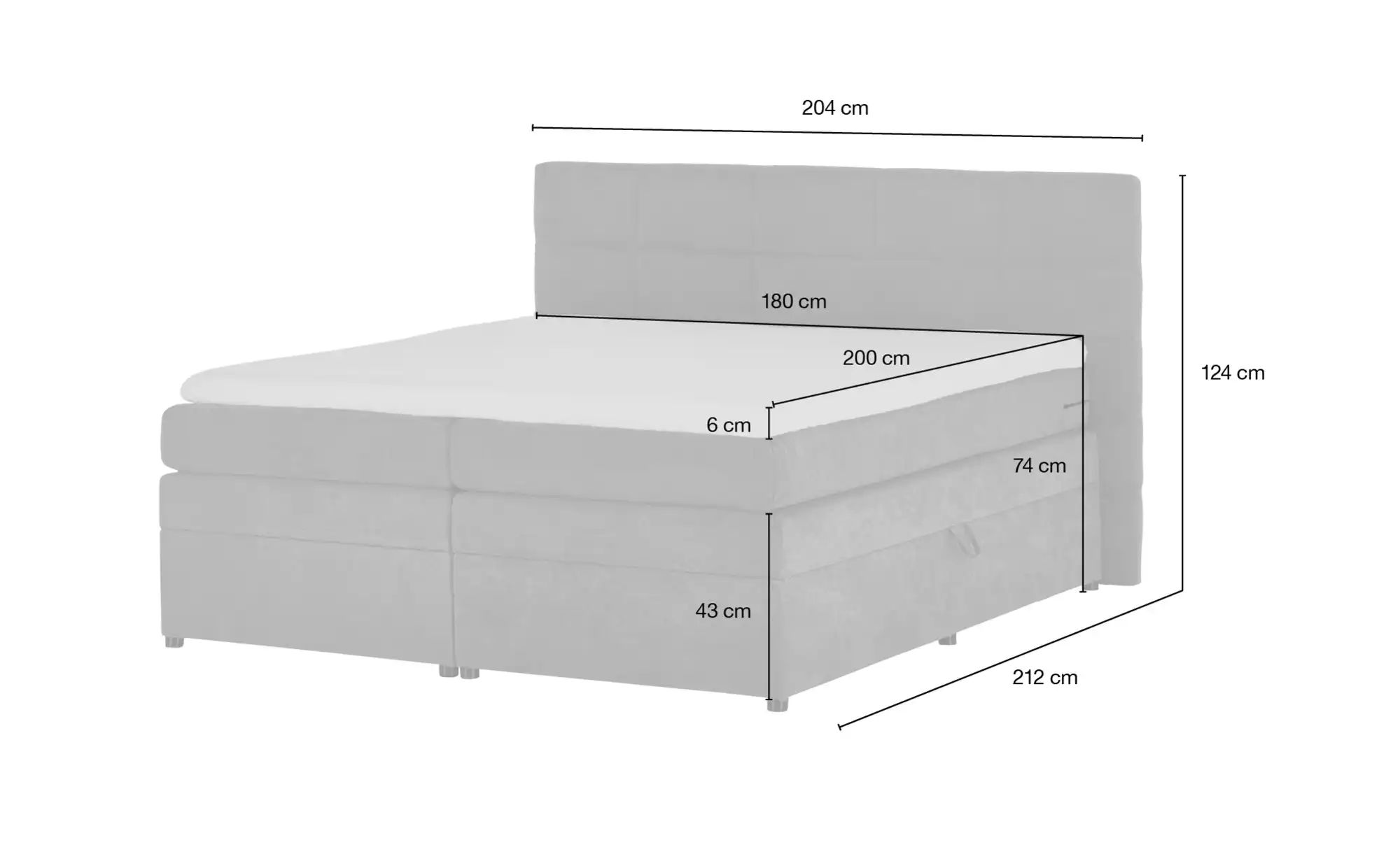 Boxspringbett mit Bettkasten Suffolk ¦ grau ¦ Maße (cm): B: 204 H: 124 Bett günstig online kaufen