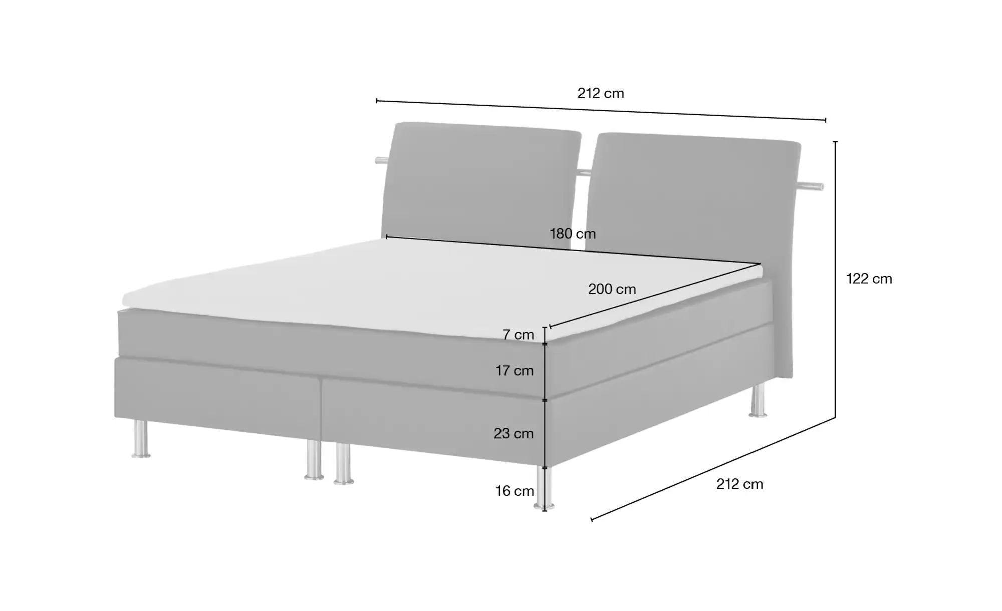 Boxspringbett  Krom ¦ grau ¦ Maße (cm): B: 212 H: 122 Betten > Boxspringbet günstig online kaufen