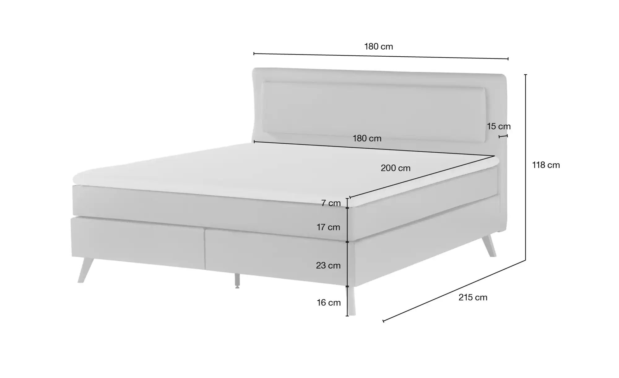 Boxspringbett  Gorge ¦ grau ¦ Maße (cm): B: 180 H: 118 Betten > Boxspringbe günstig online kaufen