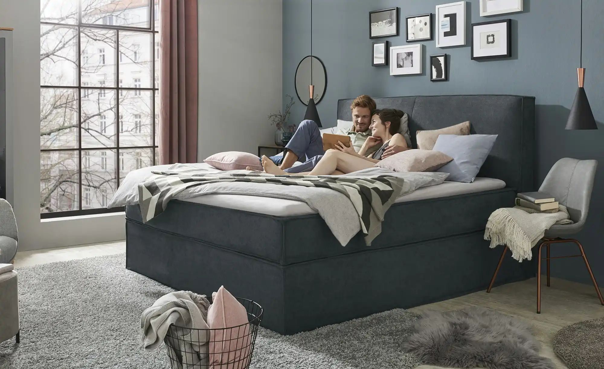 Thumbnail - Boxi Boxspringbett 160 x 200 cm mit trendigem Keder Boxi Urban ¦ grau ¦ Maße (cm): B: 160 H: 125 Betten > Boxspringbette...