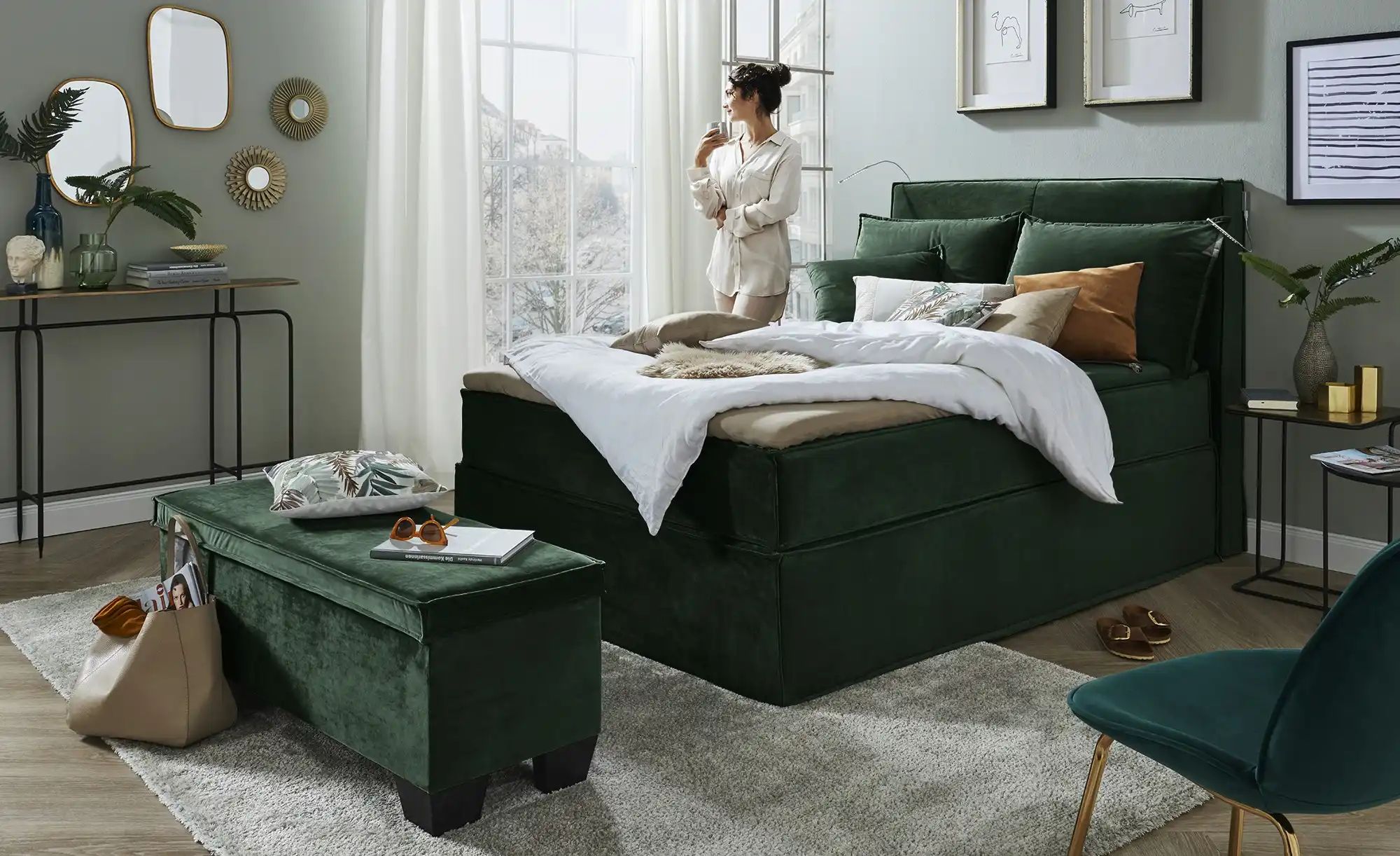 Thumbnail - Boxi Boxspringbett 140 x 200 cm mit trendigem Keder Boxi Urban ¦ grün ¦ Maße (cm): B: 140 H: 125 Betten > Einzelbetten -...