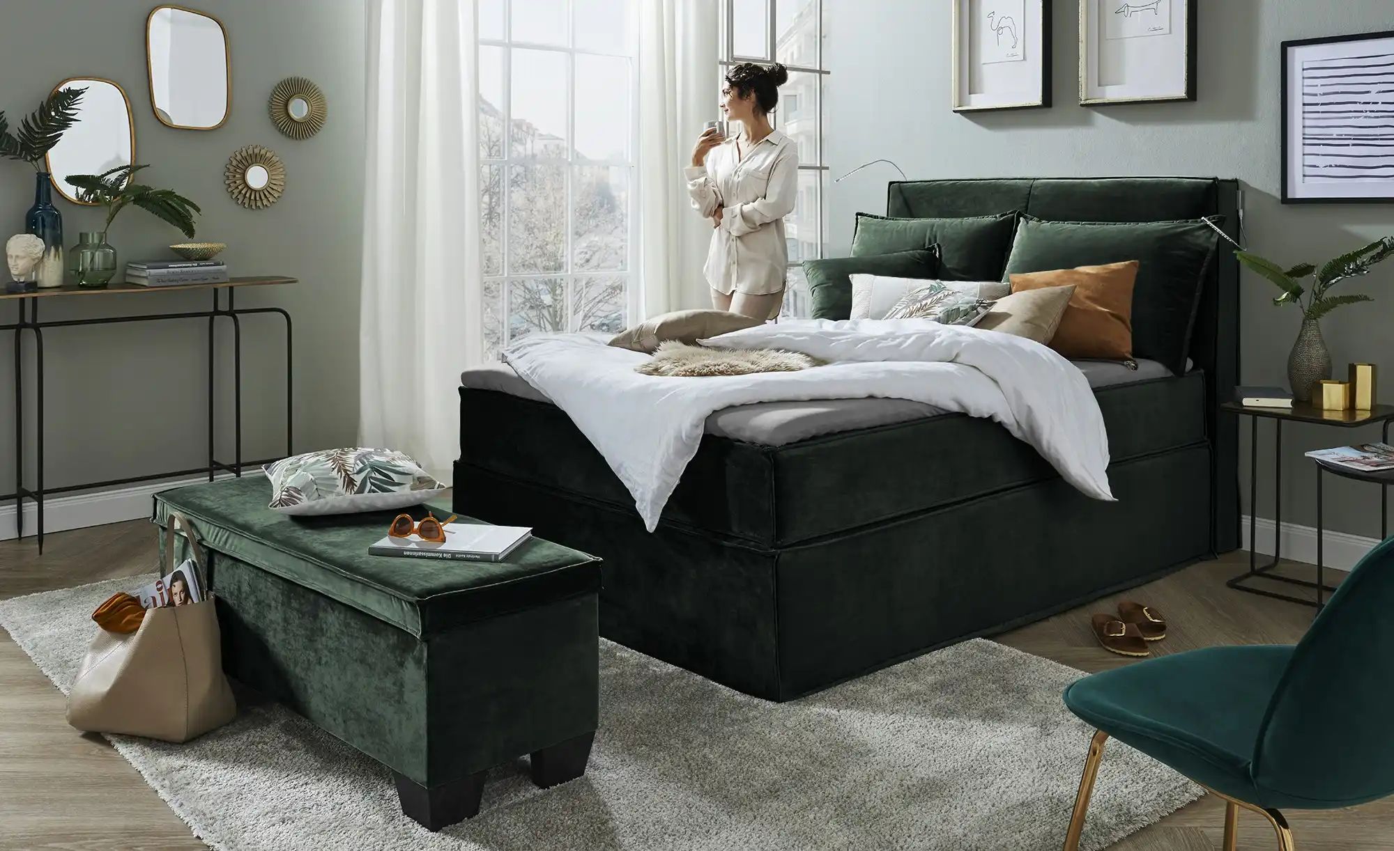 Thumbnail - Boxi Boxspringbett 140 x 200 cm mit trendigem Keder Boxi Urban ¦ grün ¦ Maße (cm): B: 140 H: 125 Betten > Einzelbetten -...