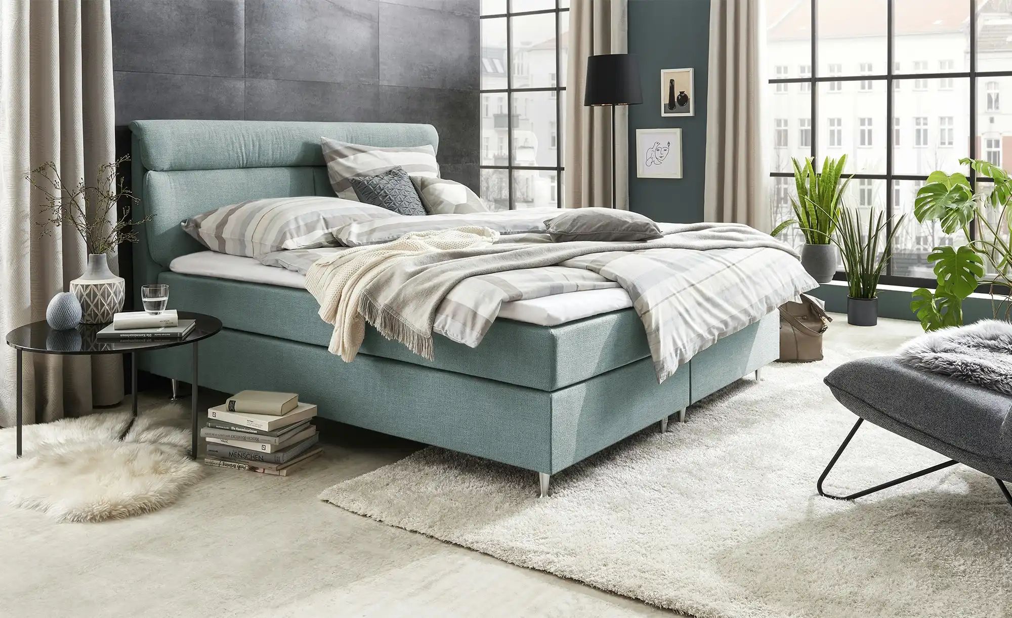 Boxspringbett  Fero ¦ türkis/petrol ¦ Maße (cm): B: 171 H: 105,5 Betten > B günstig online kaufen